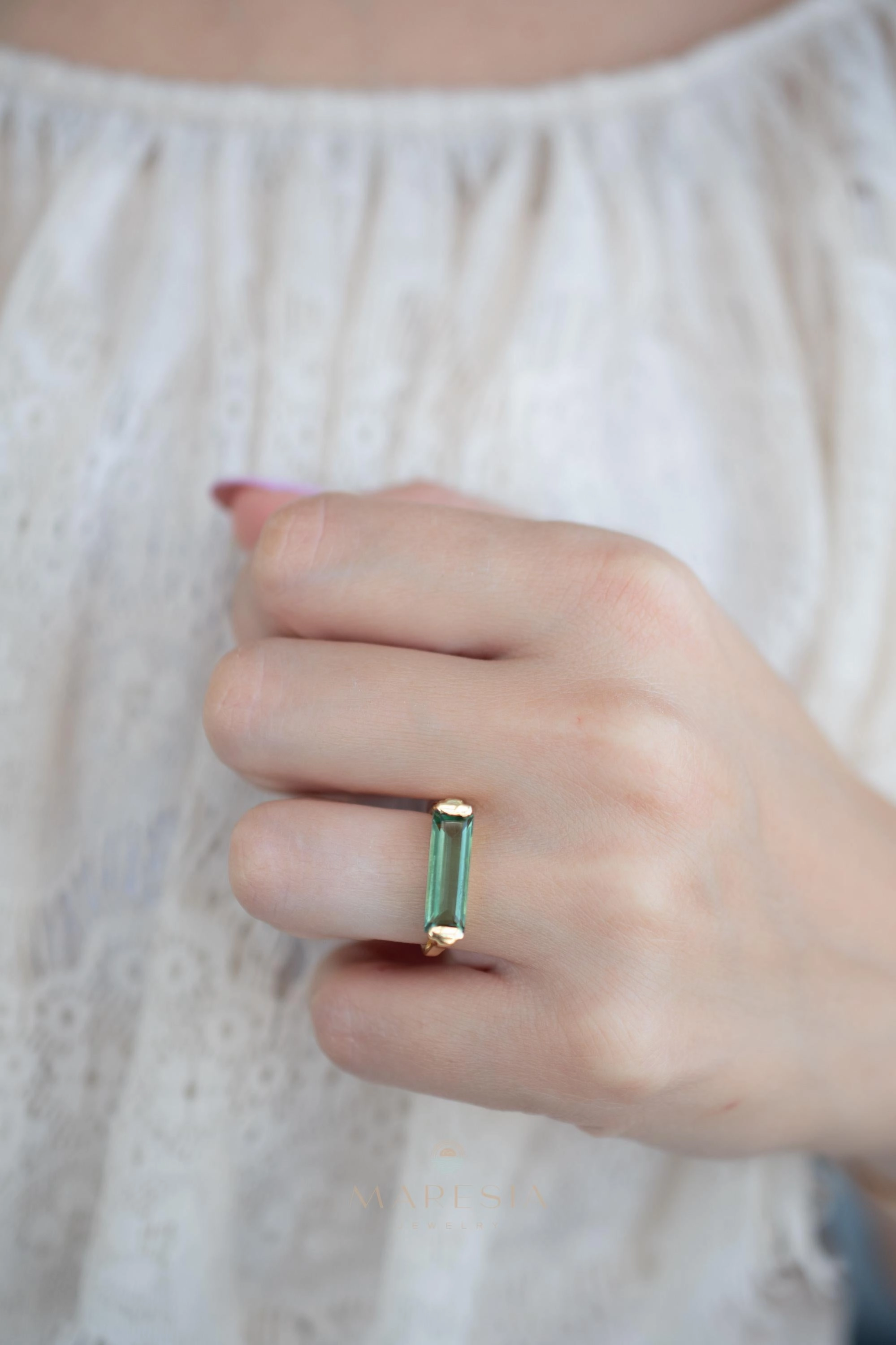 Carine Ring ~ Green Amethyst Hydro ~ 18k Gold Plated ~MR343