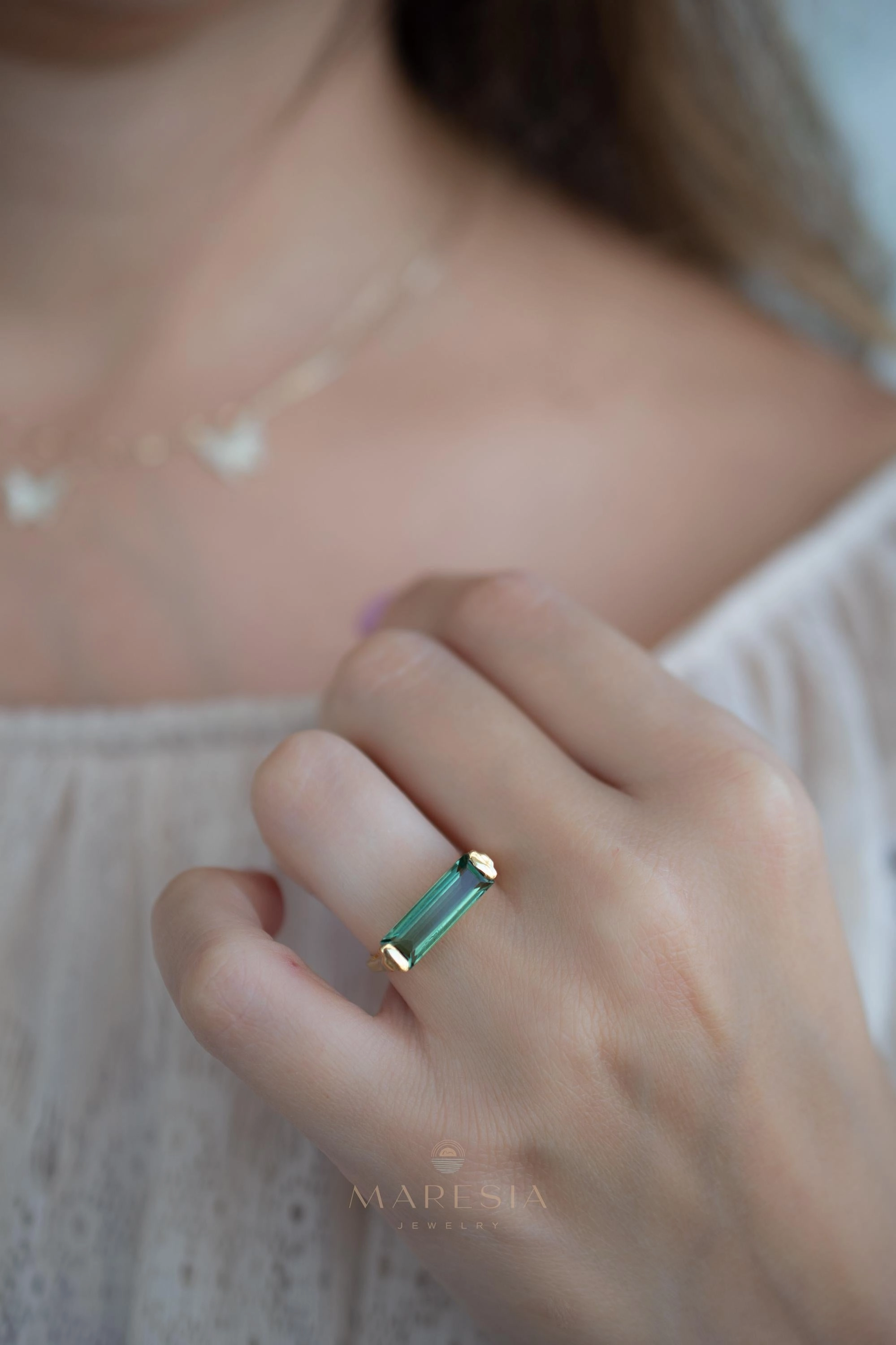 Carine Ring ~ Green Amethyst Hydro ~ 18k Gold Plated ~MR343