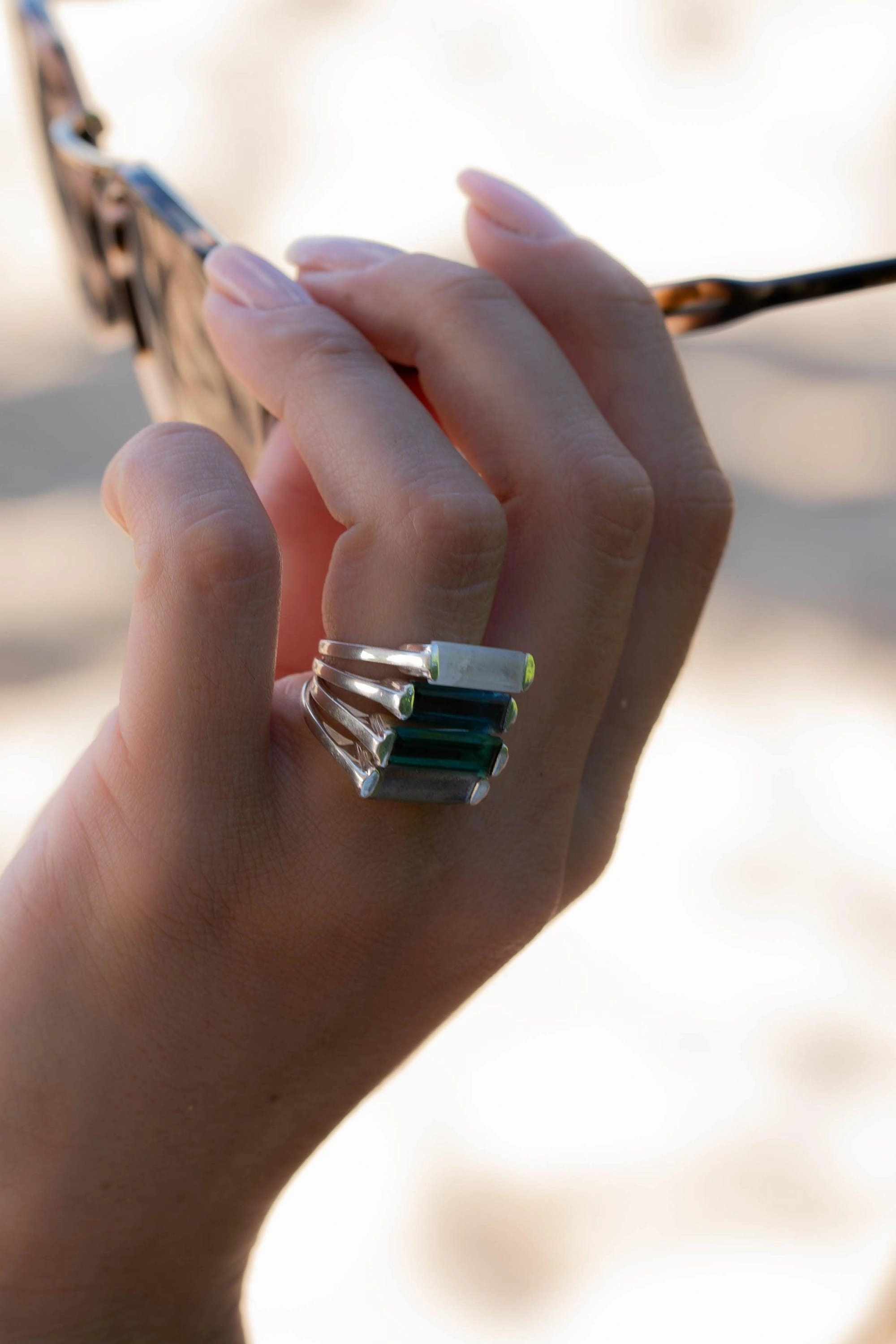 Carine Ring ~ Green Tourmaline Hydro ~ Sterling Silver 925 ~MR231