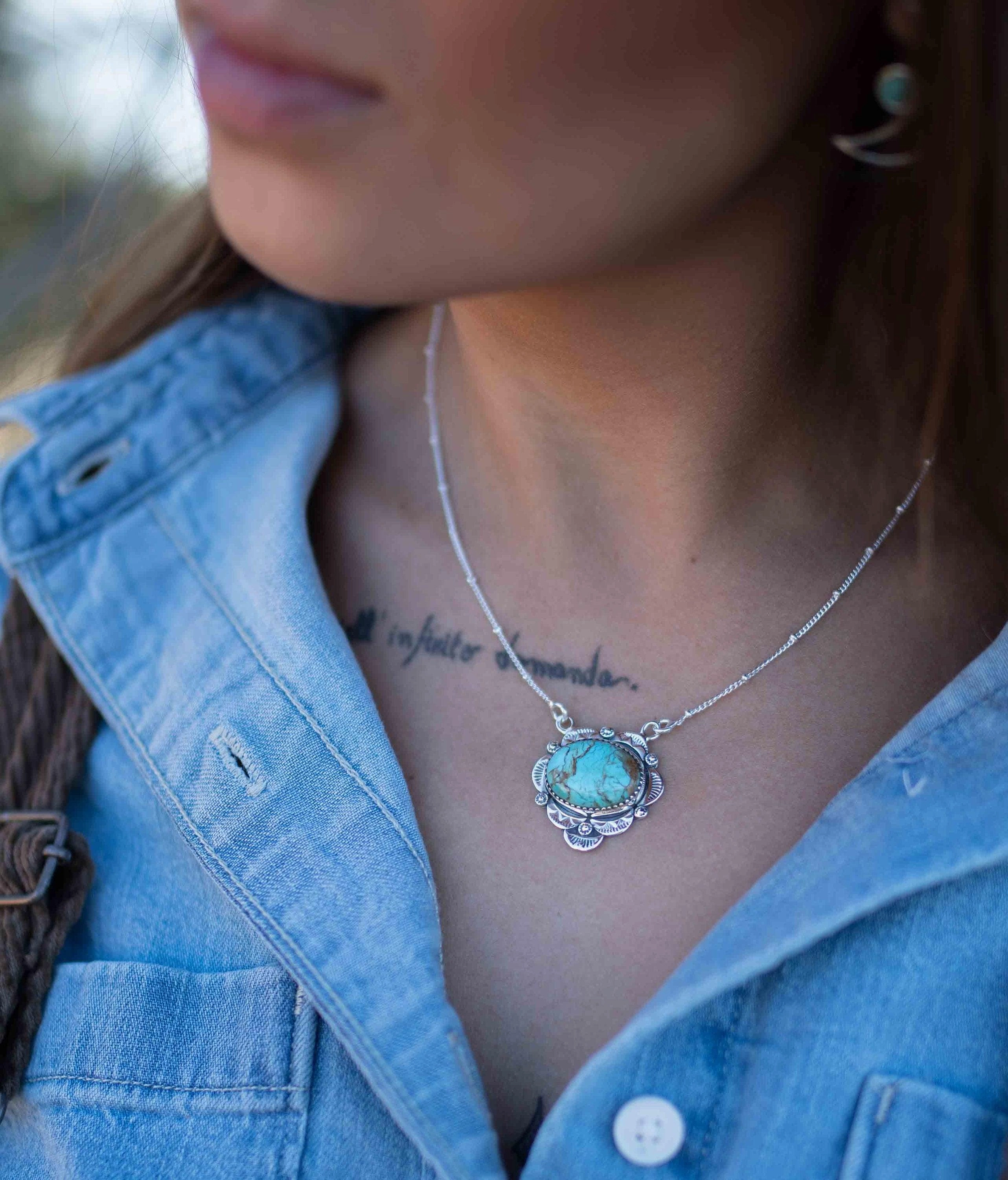 Carol Necklace ~Turquoise ~ Sterling Silver 925 ~ MN067