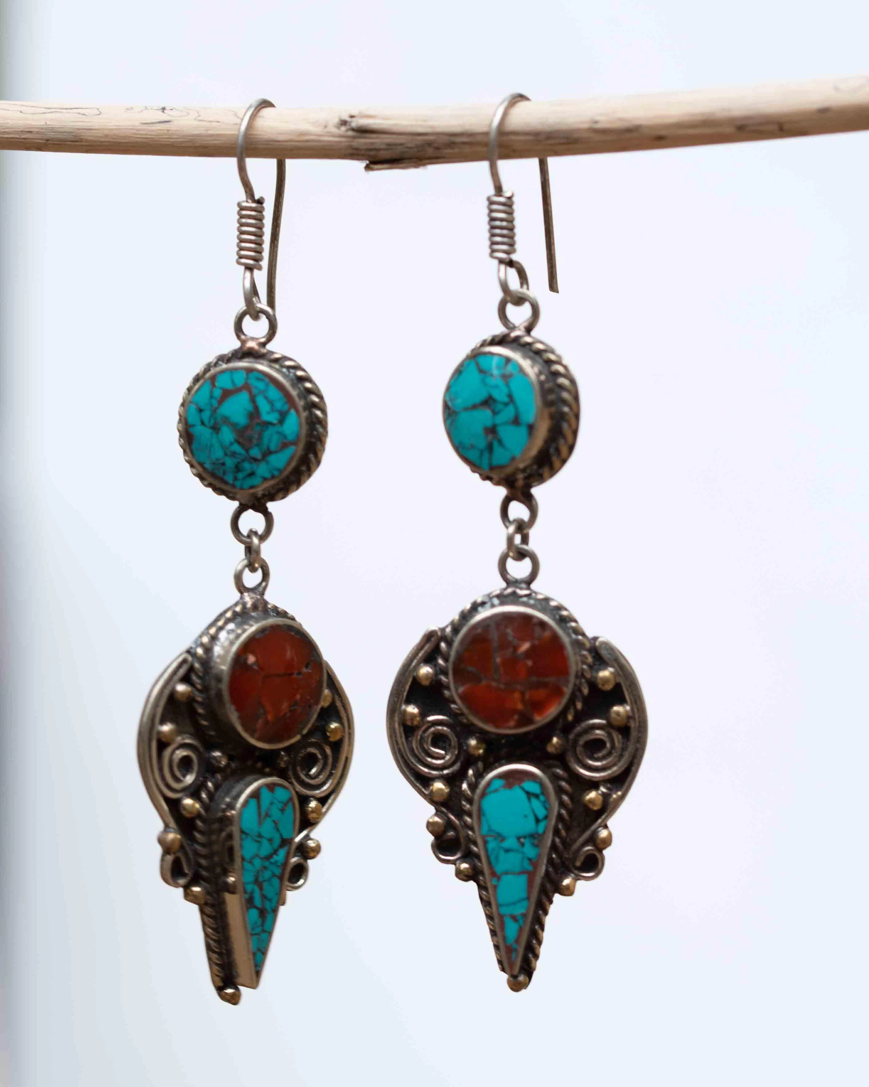 Carrie Turquoise Tibetan Earrings ~German Silver ~ SME061B