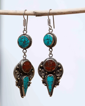 Carrie Turquoise Tibetan Earrings ~German Silver ~ SME061B