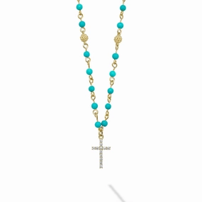 Caviar Color 18K Turquoise and Diamond Cross Necklace