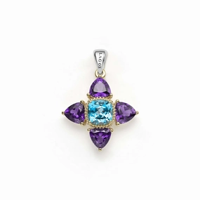 Caviar Color Two-Tone Amethyst and Swiss Blue Topaz Floral Pendant