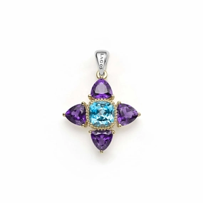 Caviar Color Two-Tone Amethyst and Swiss Blue Topaz Floral Pendant