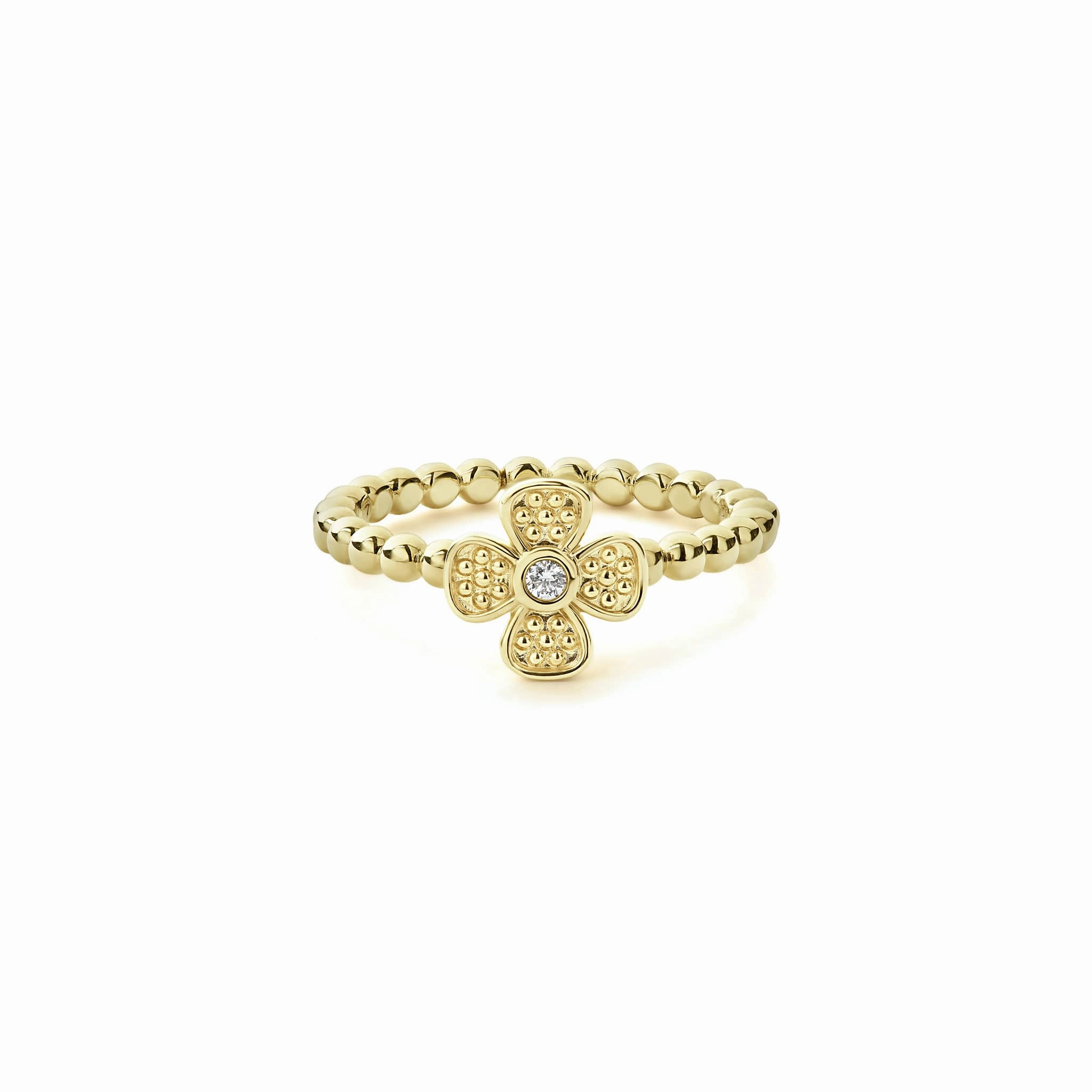 Caviar Gold 18K Gold Caviar Flower Diamond Ring
