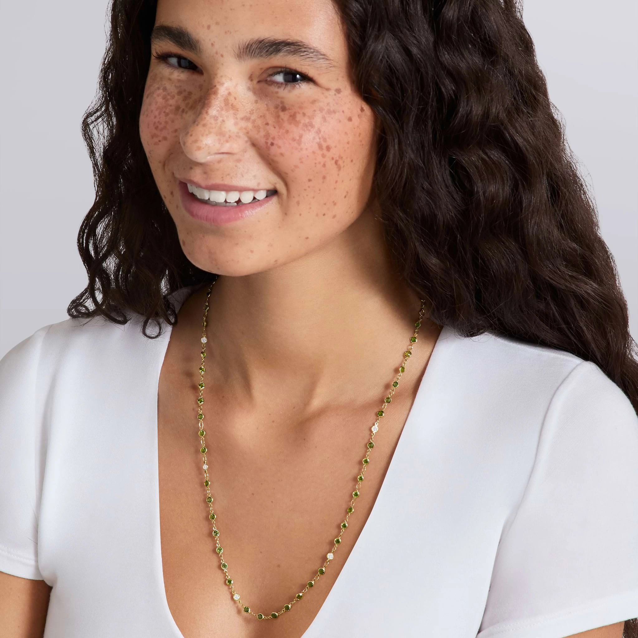 Caviar Gold 18K Gold Green Tourmaline and Diamond Necklace
