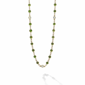 Caviar Gold 18K Gold Green Tourmaline and Diamond Necklace