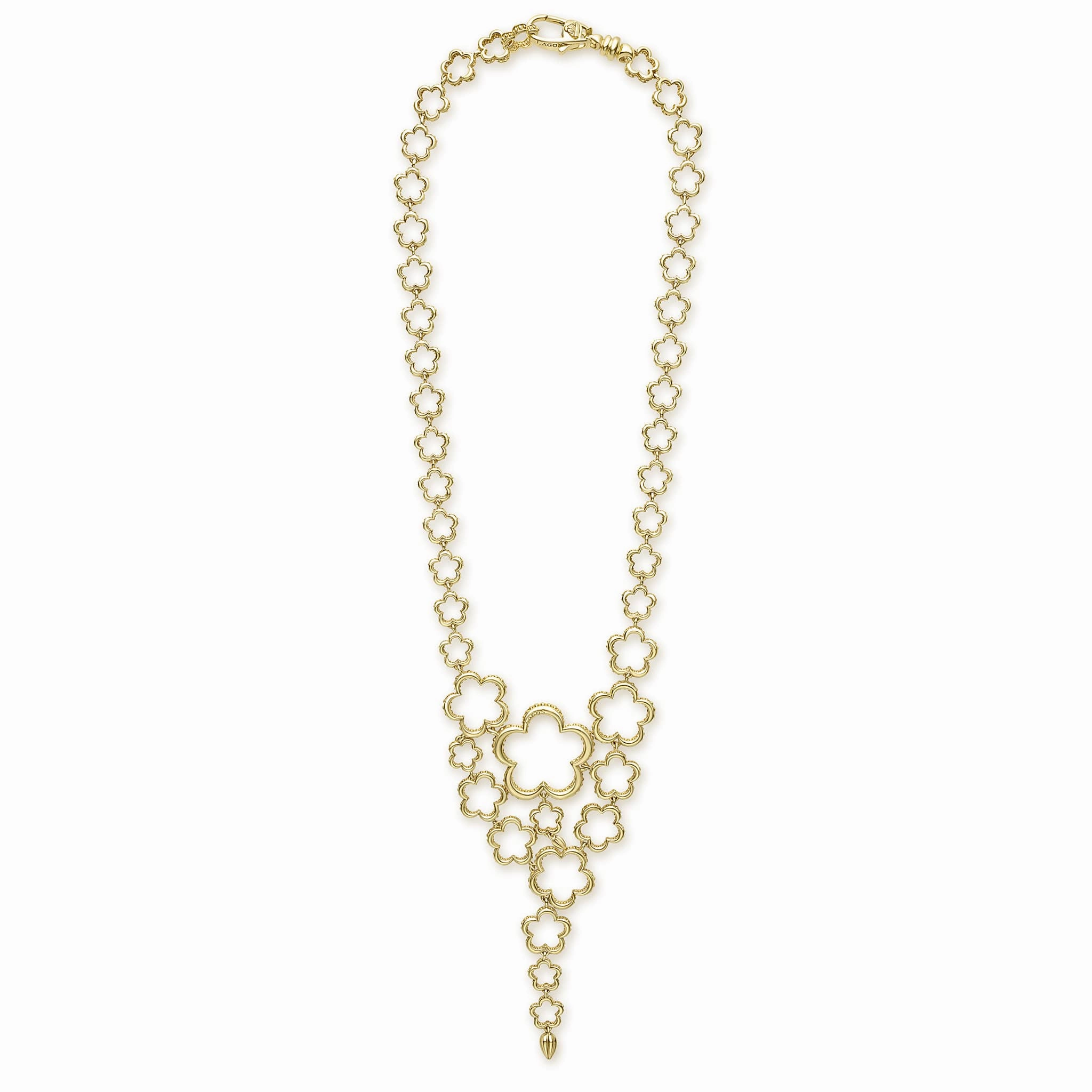 Caviar Gold 18K Gold Statement Floral Link Necklace