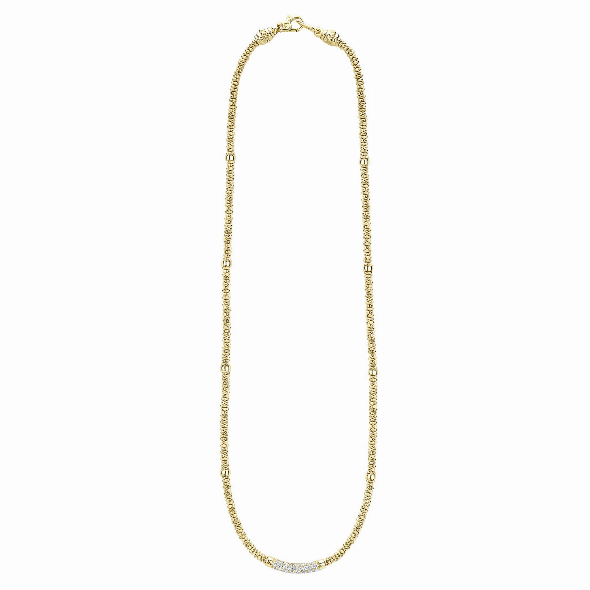 Caviar Gold Eight Gold Station Diamond Caviar Necklace | 3mm
