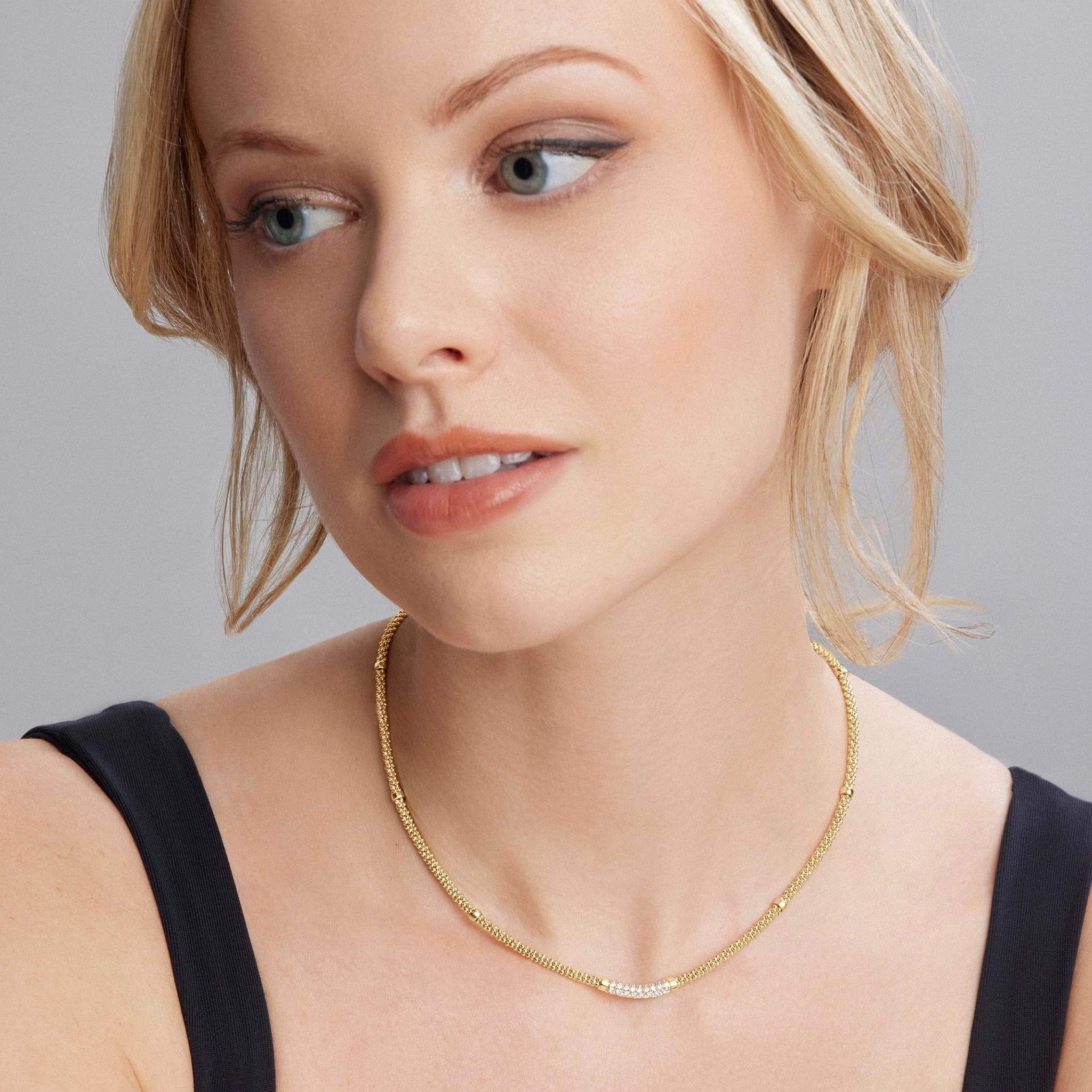 Caviar Gold Eight Gold Station Diamond Caviar Necklace | 3mm