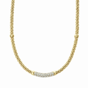Caviar Gold Eight Gold Station Diamond Caviar Necklace | 3mm