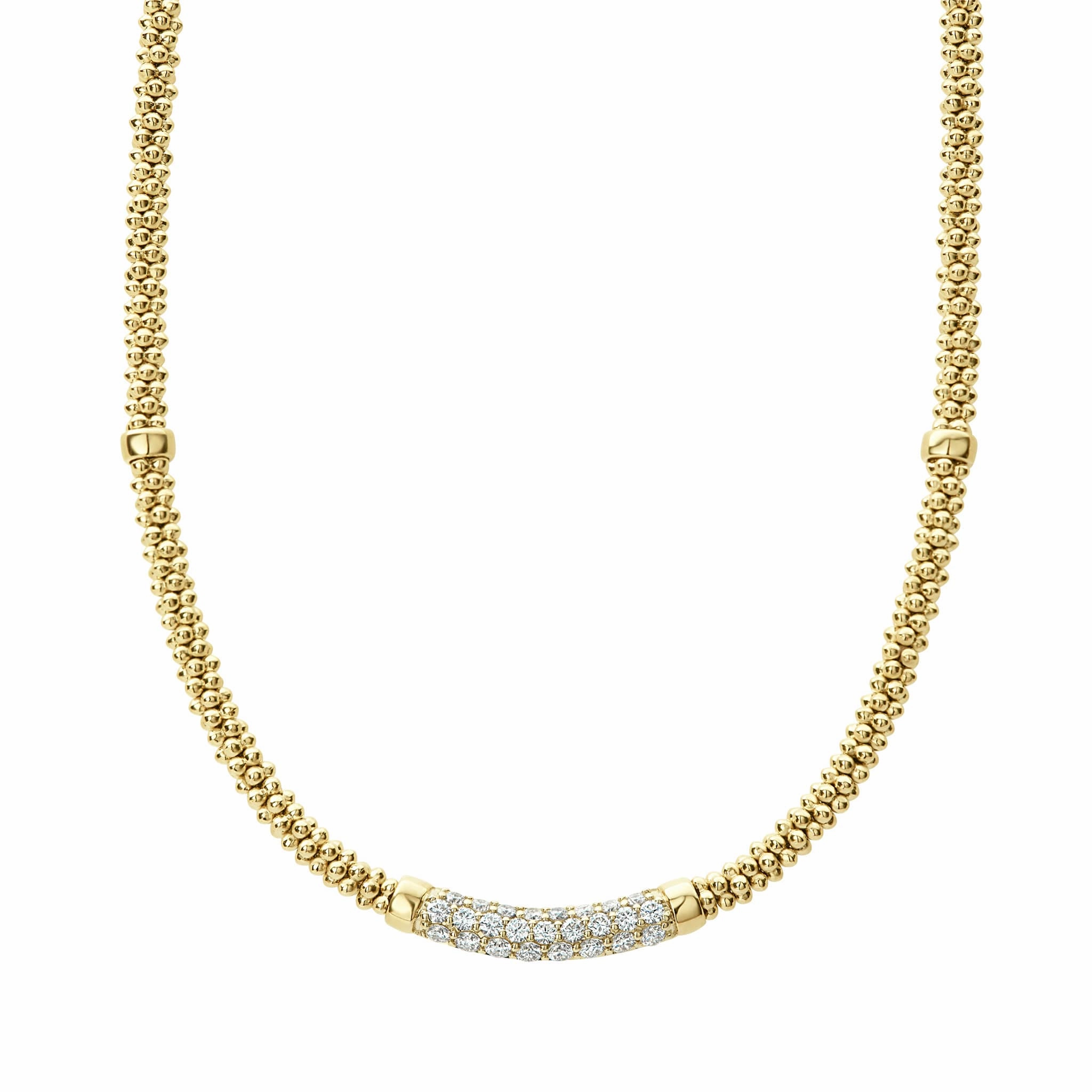 Caviar Gold Eight Gold Station Diamond Caviar Necklace | 3mm