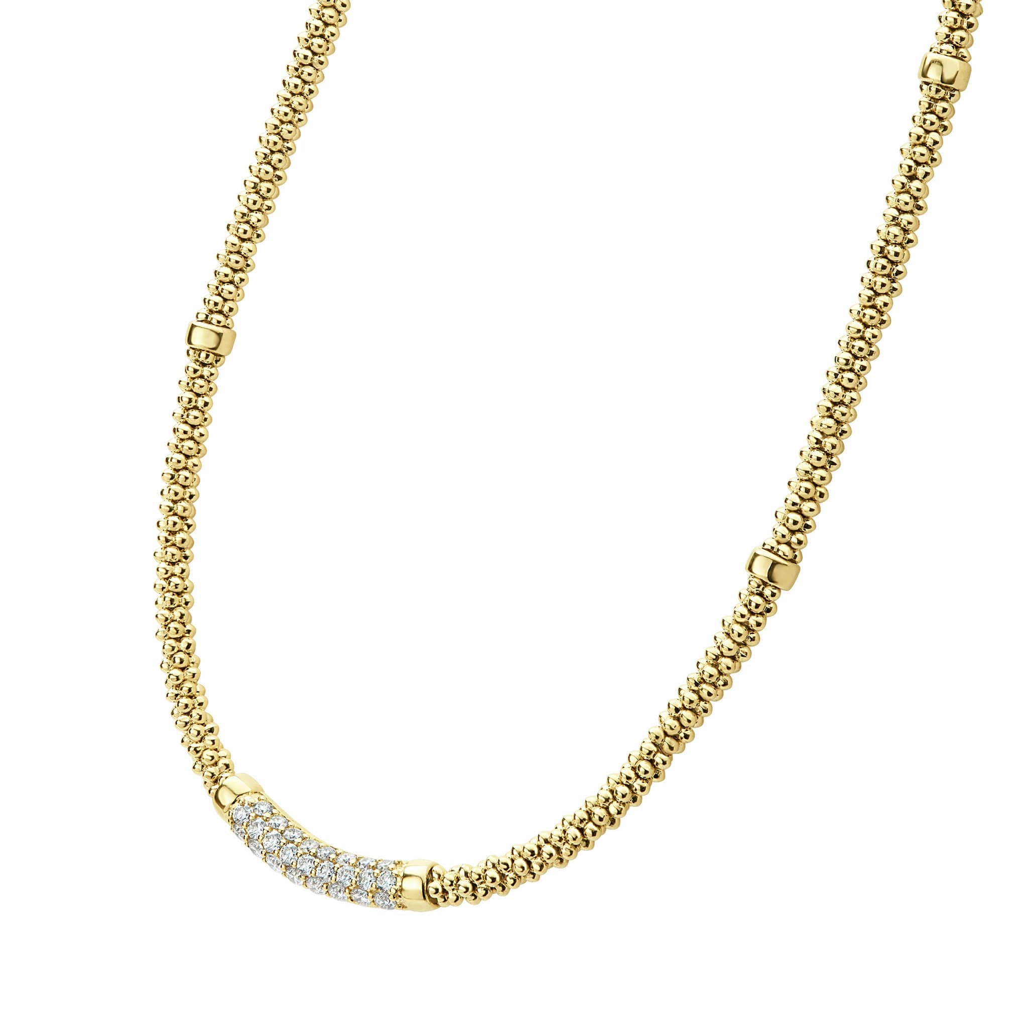 Caviar Gold Eight Gold Station Diamond Caviar Necklace | 3mm