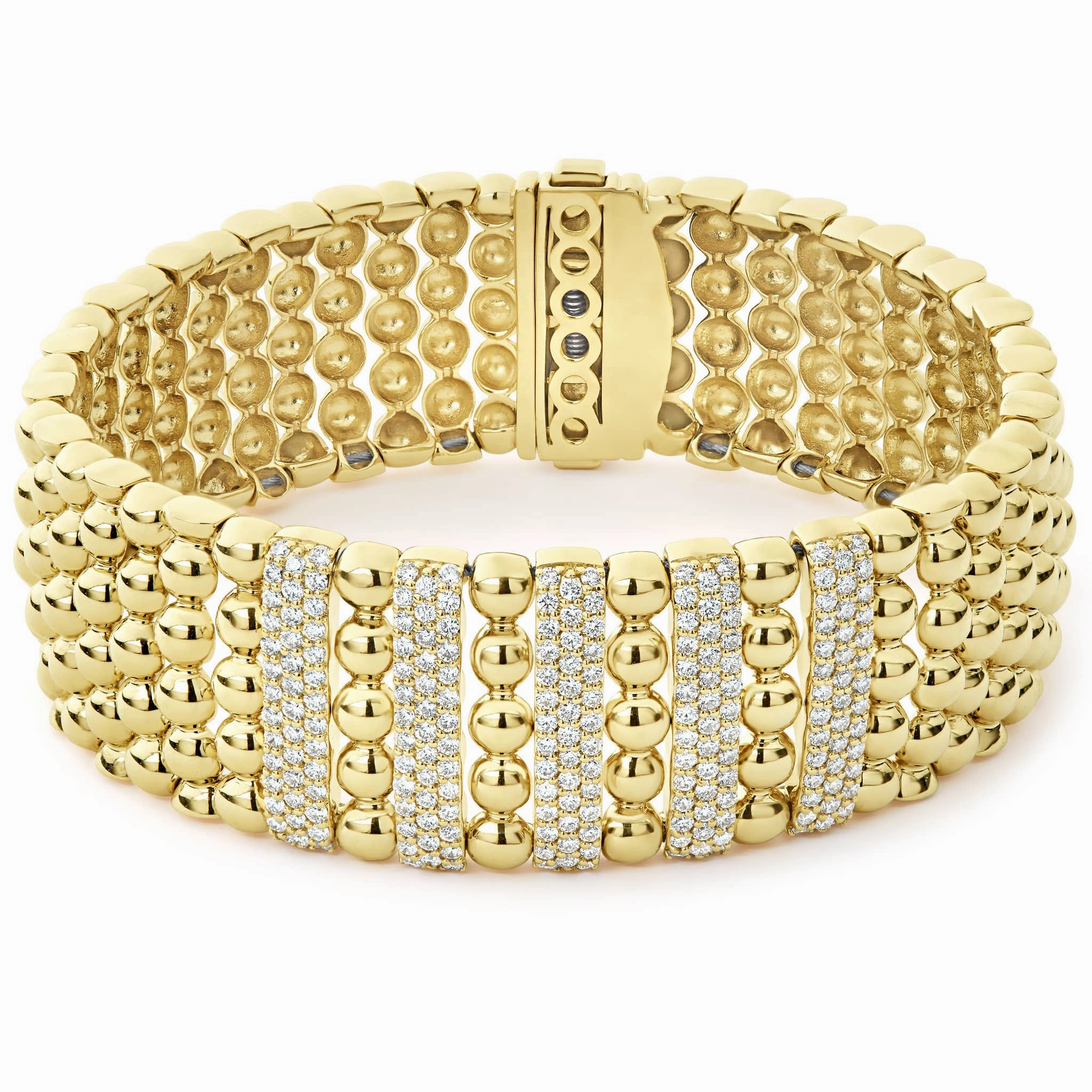 Caviar Gold Five Station 18K Gold Diamond Bracelet | 20mm