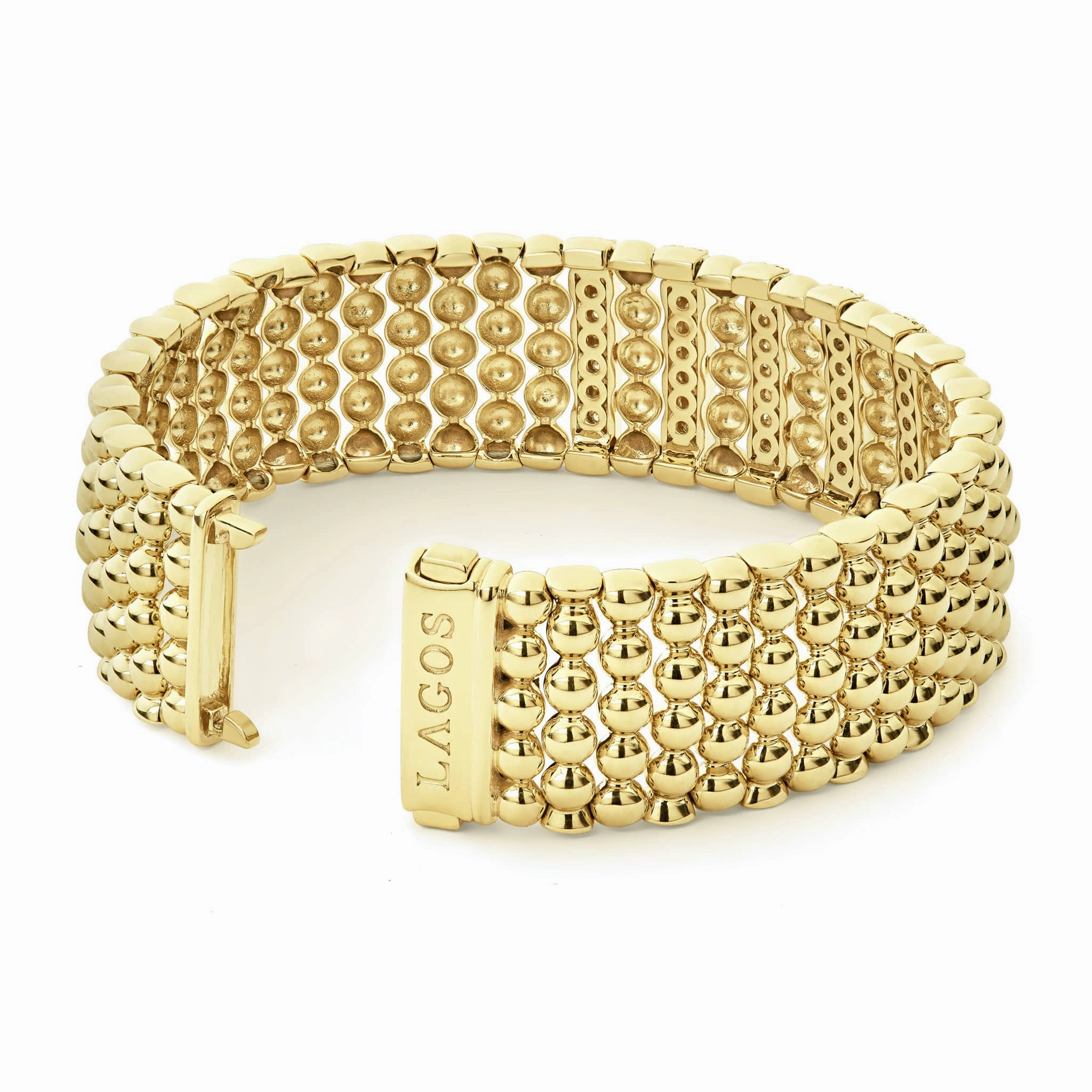 Caviar Gold Five Station 18K Gold Diamond Bracelet | 20mm