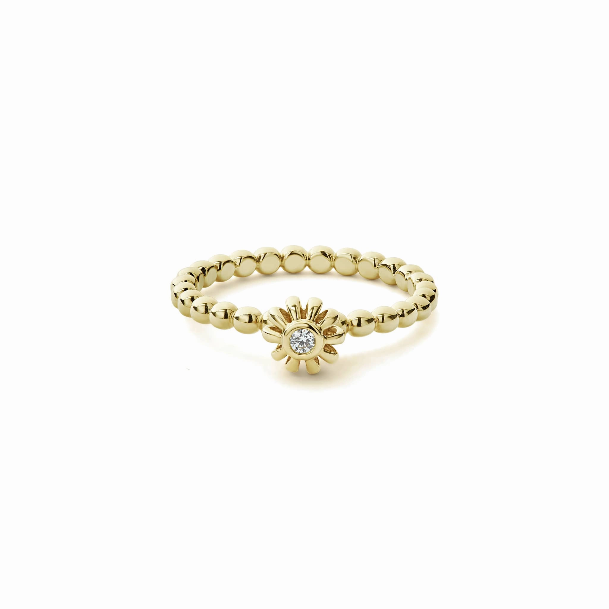 Caviar Gold Fluted Flower Diamond Ring
