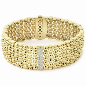Caviar Gold Single Station 18K Gold Diamond Bracelet | 20mm