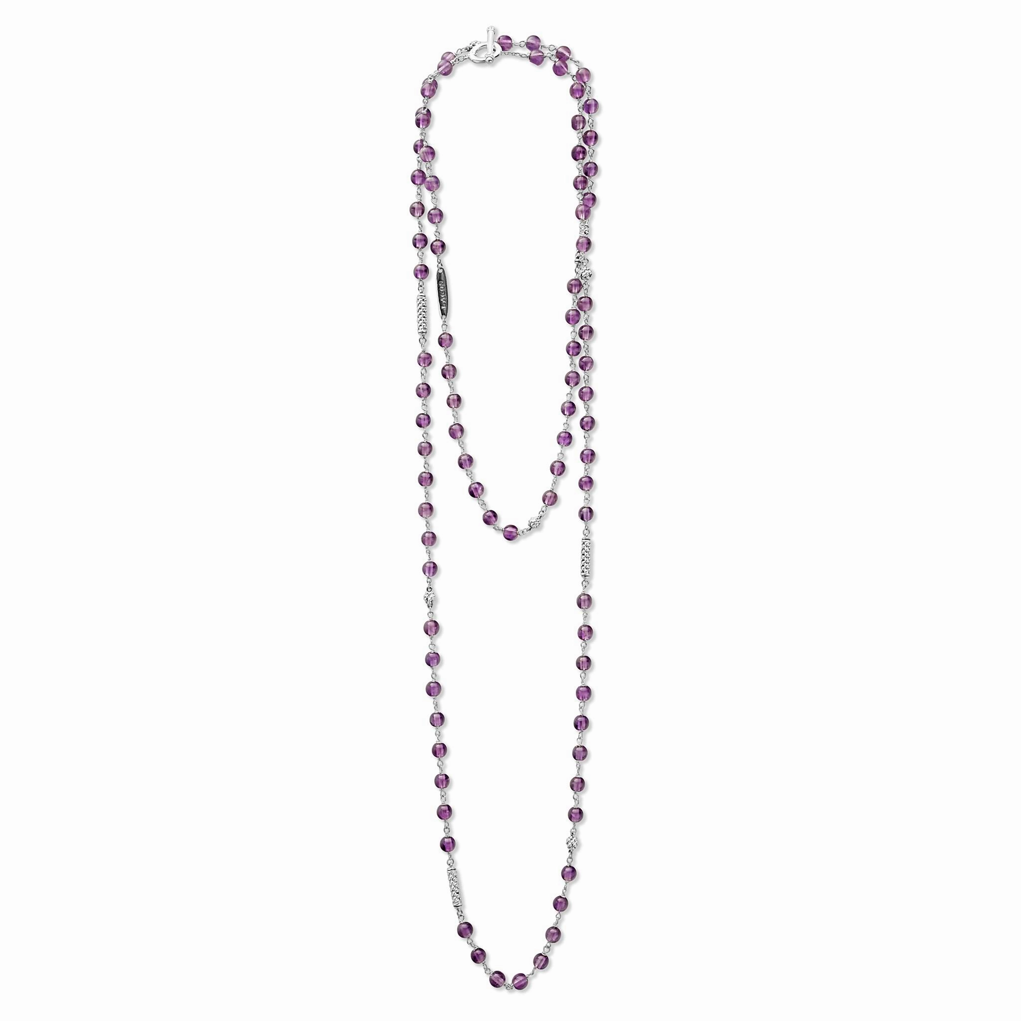 Caviar Icon Long Amethyst Beaded Necklace