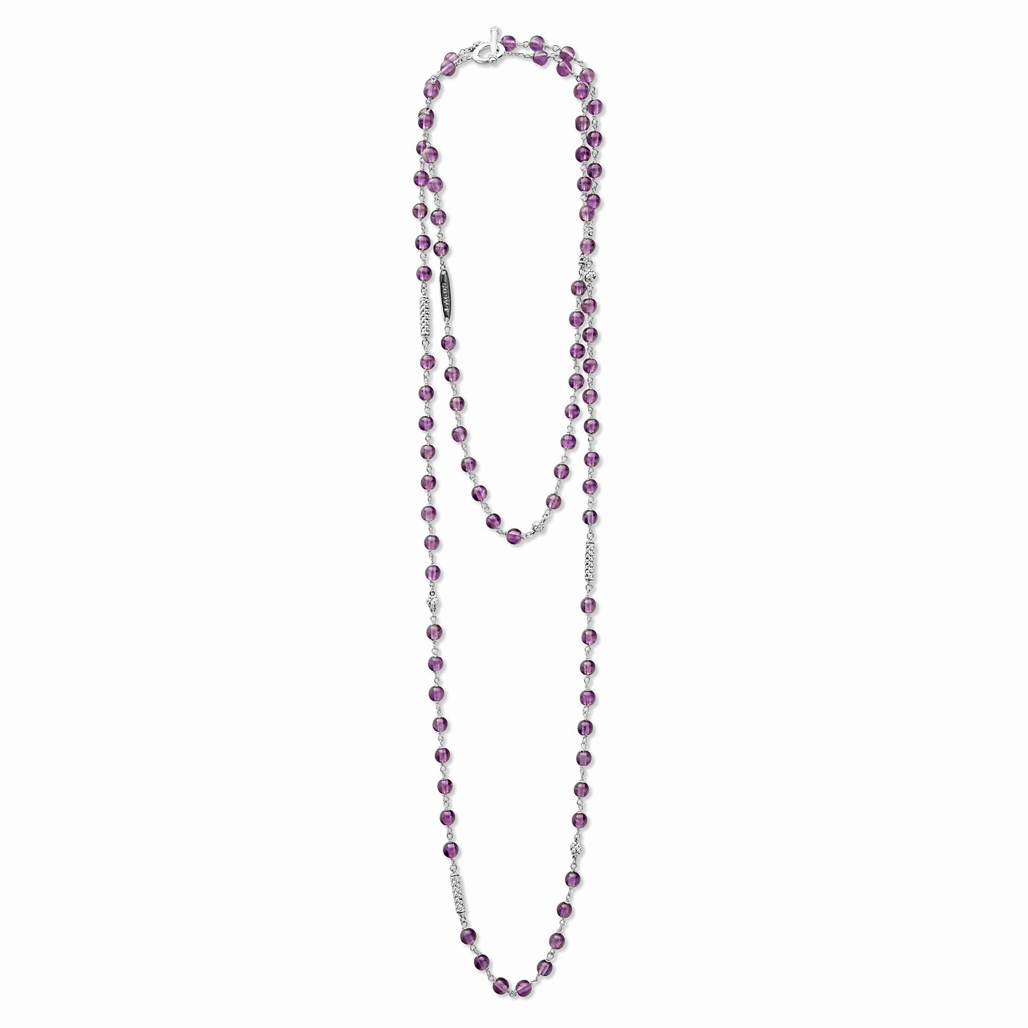 Caviar Icon Long Amethyst Beaded Necklace