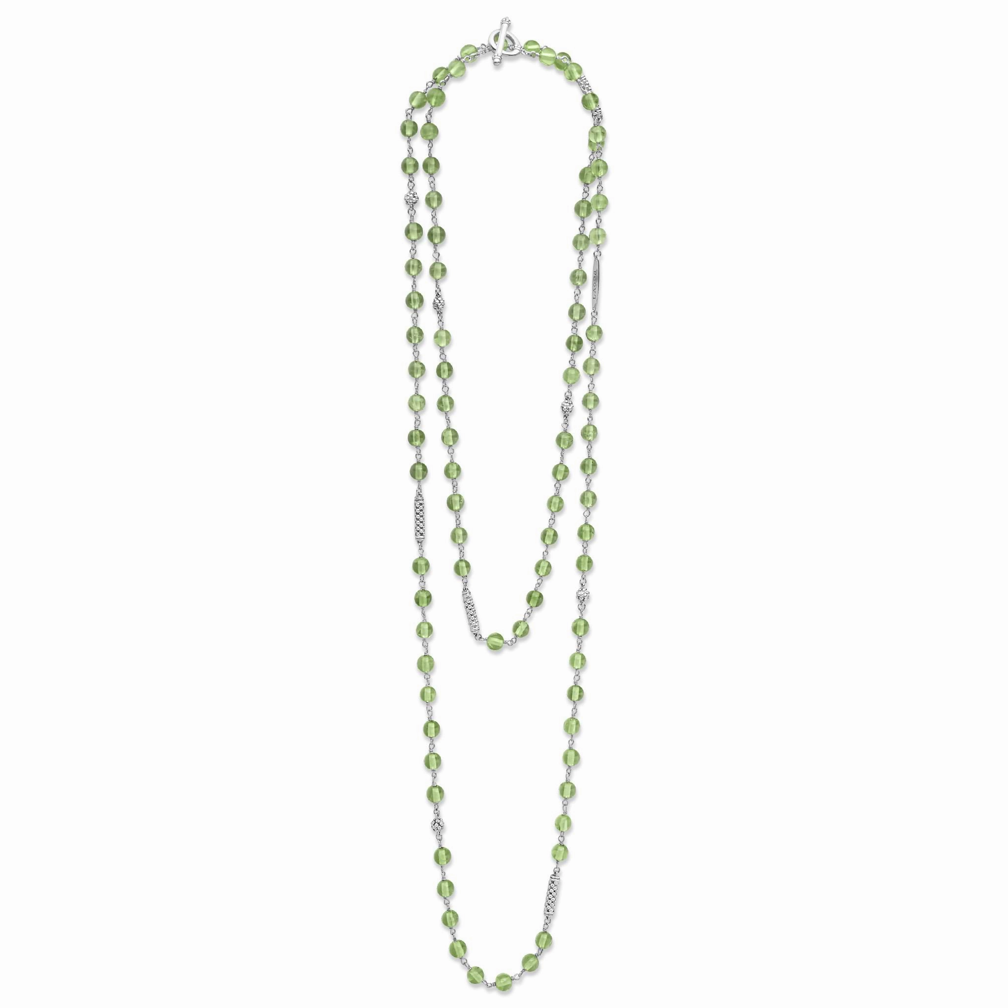 Caviar Icon Long Peridot Beaded Necklace