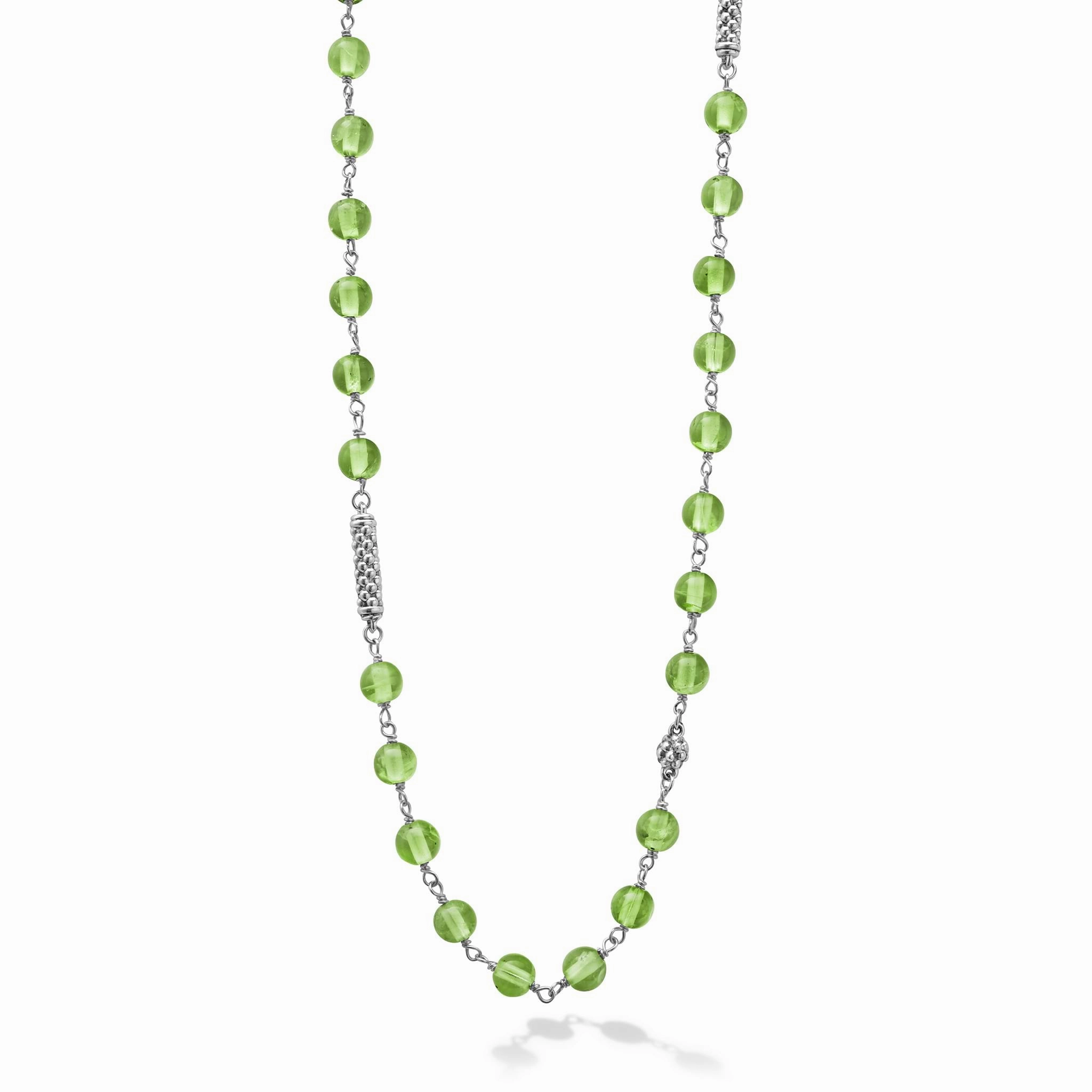 Caviar Icon Long Peridot Beaded Necklace