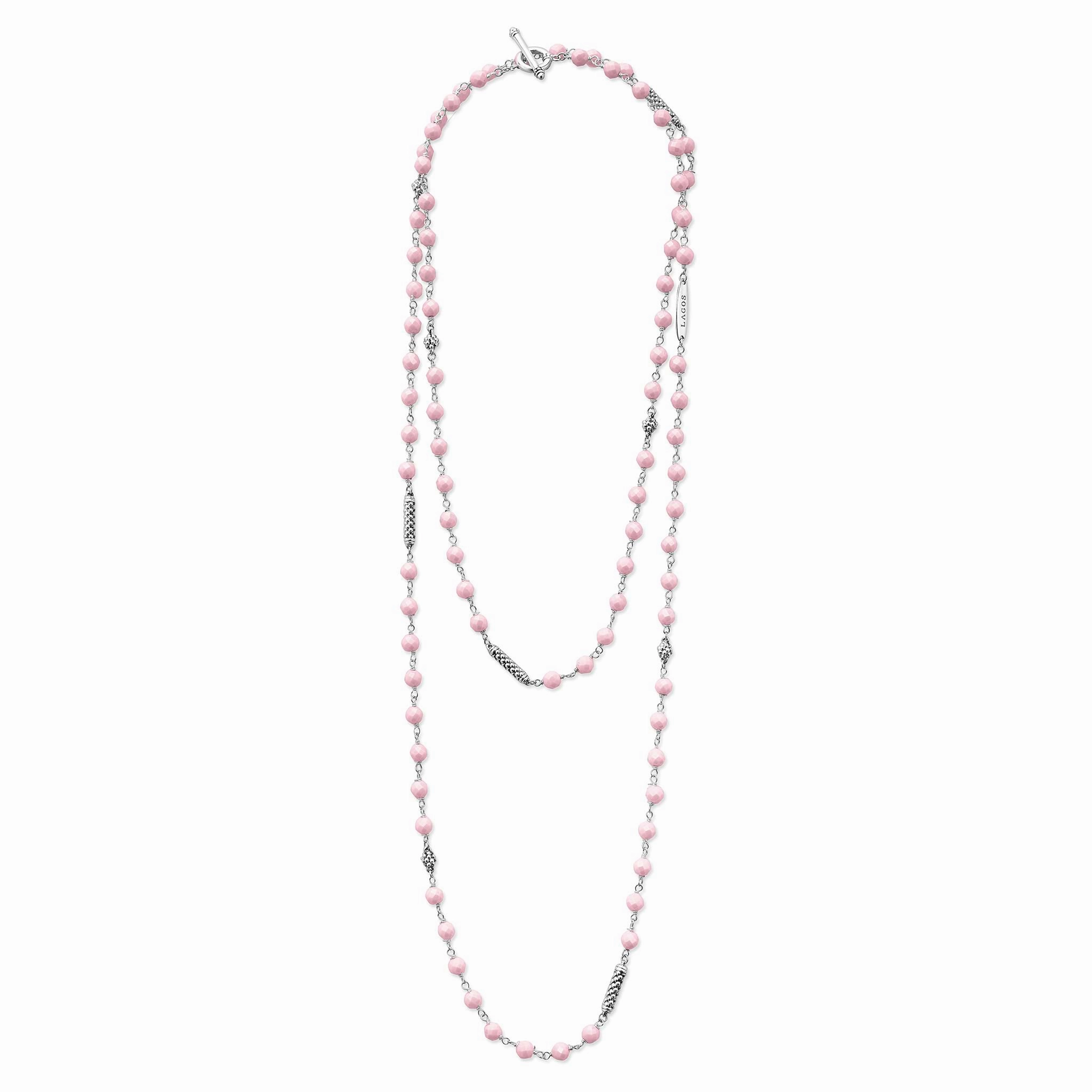 Caviar Icon Long Pink Ceramic Beaded Necklace