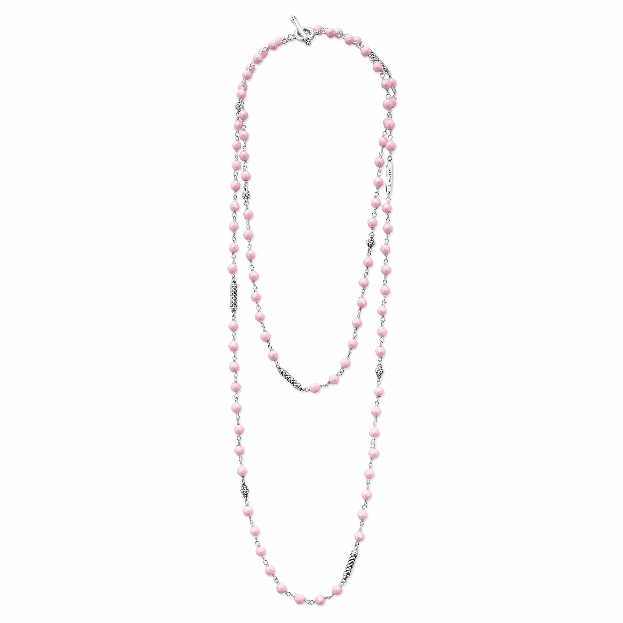 Caviar Icon Long Pink Ceramic Beaded Necklace