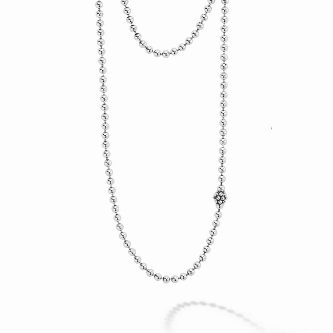 Caviar Icon Long Silver Caviar Beaded Necklace
