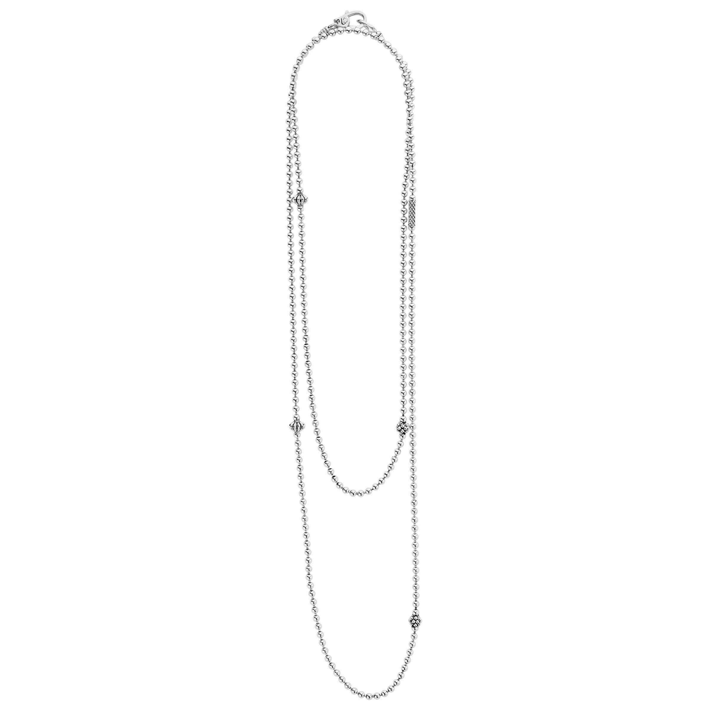Caviar Icon Long Silver Caviar Beaded Necklace