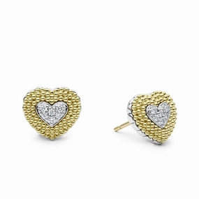 Caviar Lux Diamond Heart Stud Earrings