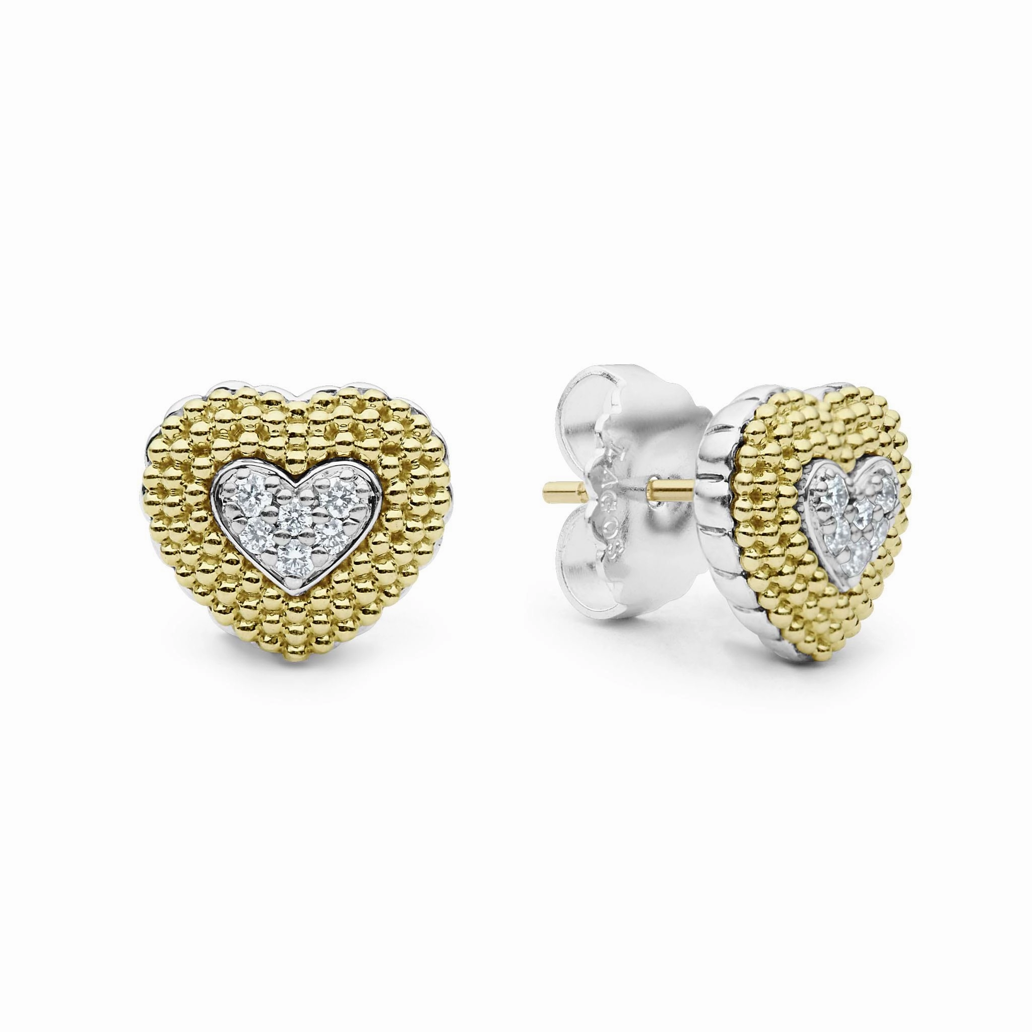 Caviar Lux Diamond Heart Stud Earrings