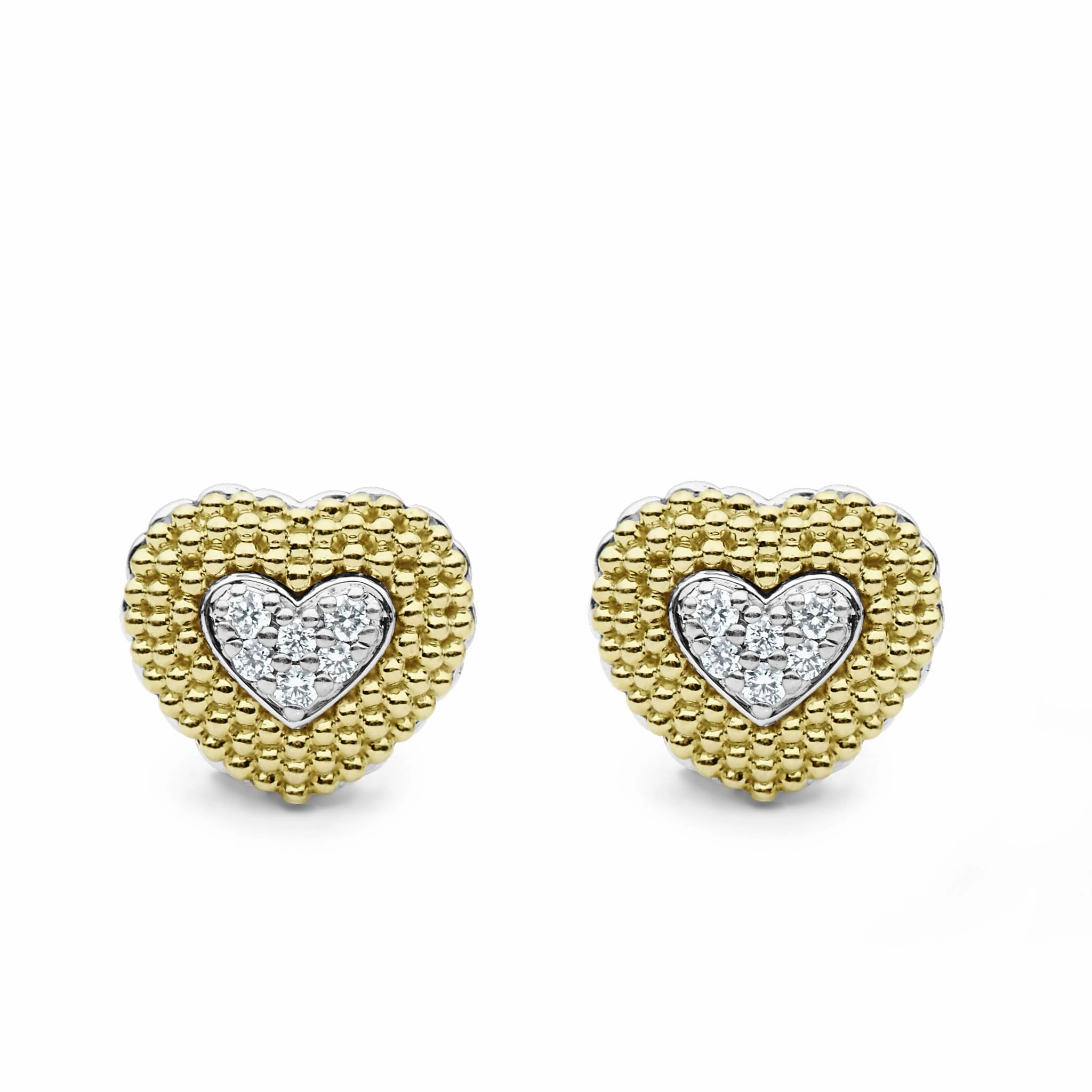 Caviar Lux Diamond Heart Stud Earrings