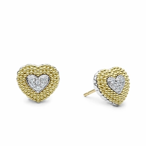 Caviar Lux Diamond Heart Stud Earrings