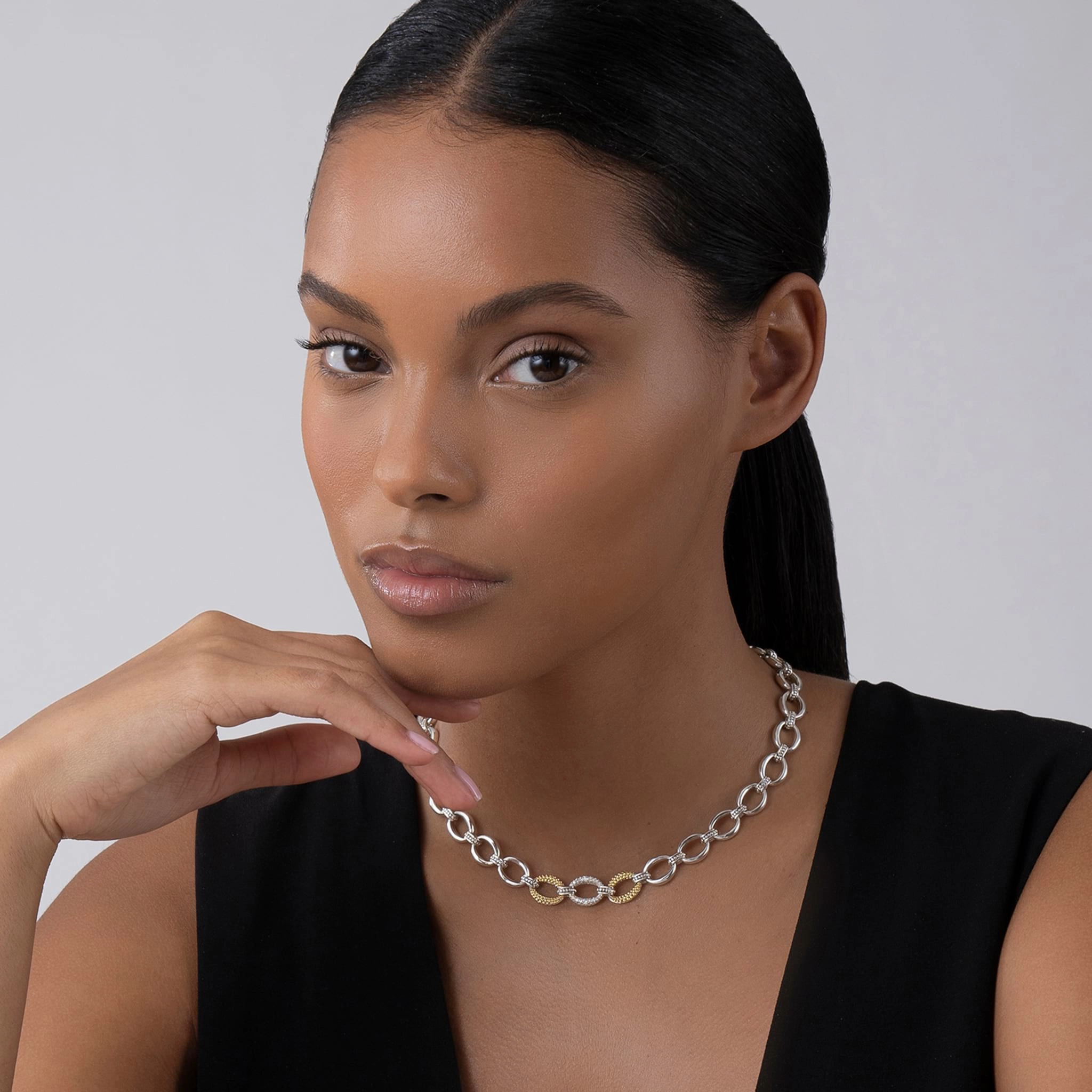 Caviar Lux Single Station Diamond Link Necklace