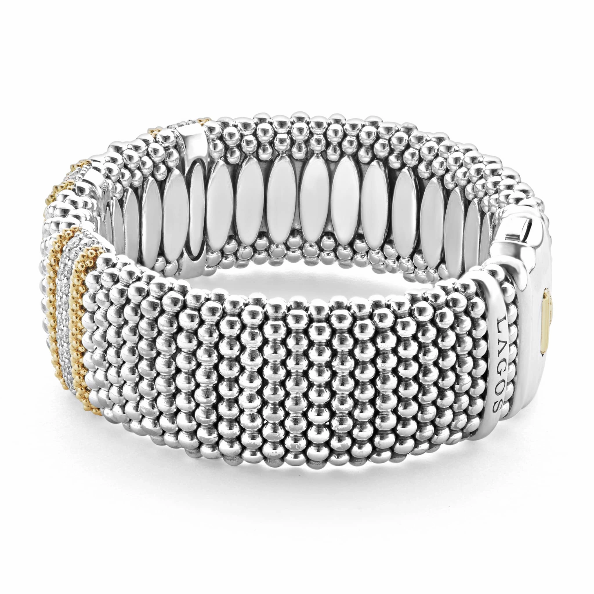 Caviar Lux Three Station Diamond Caviar Bracelet | 23mm