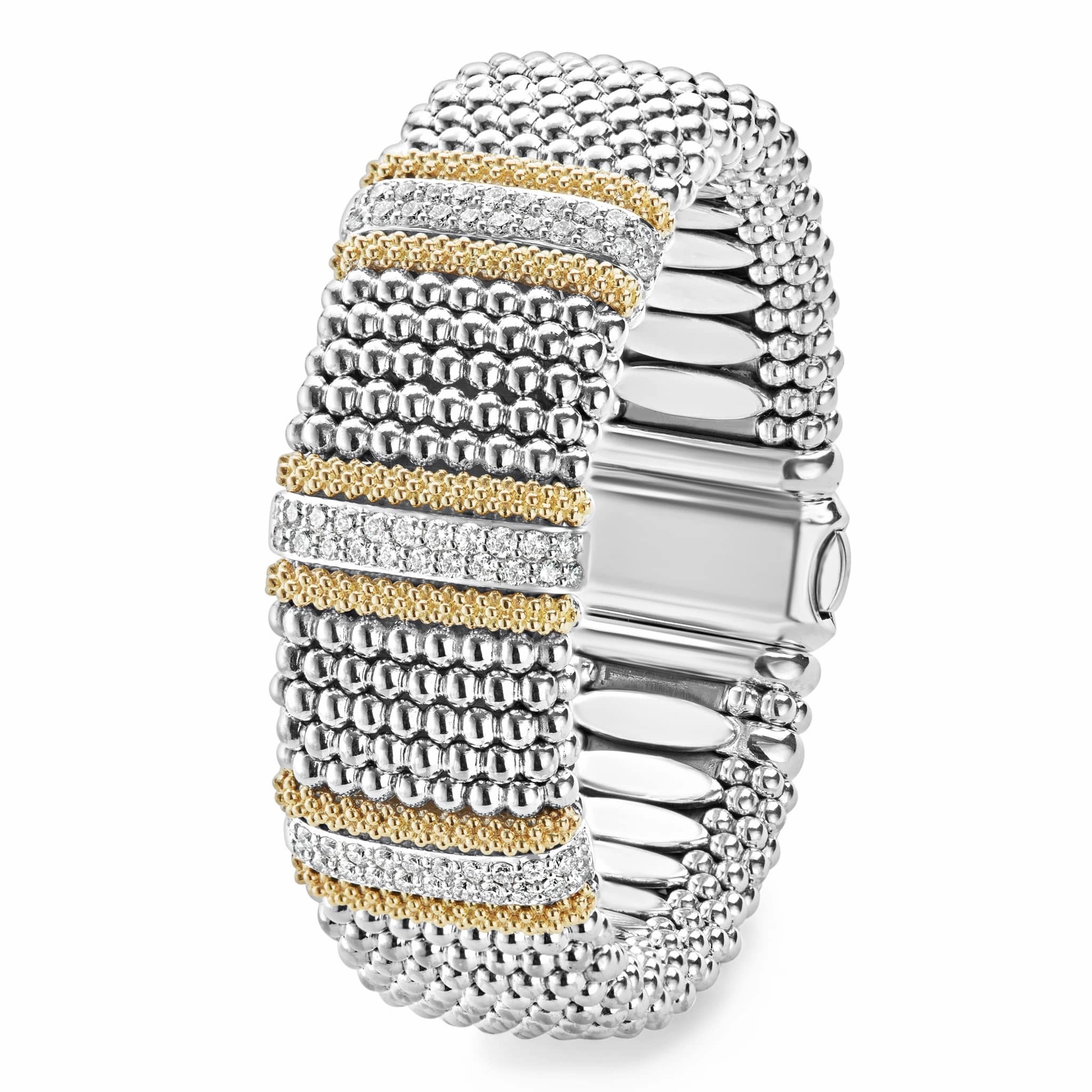 Caviar Lux Three Station Diamond Caviar Bracelet | 23mm