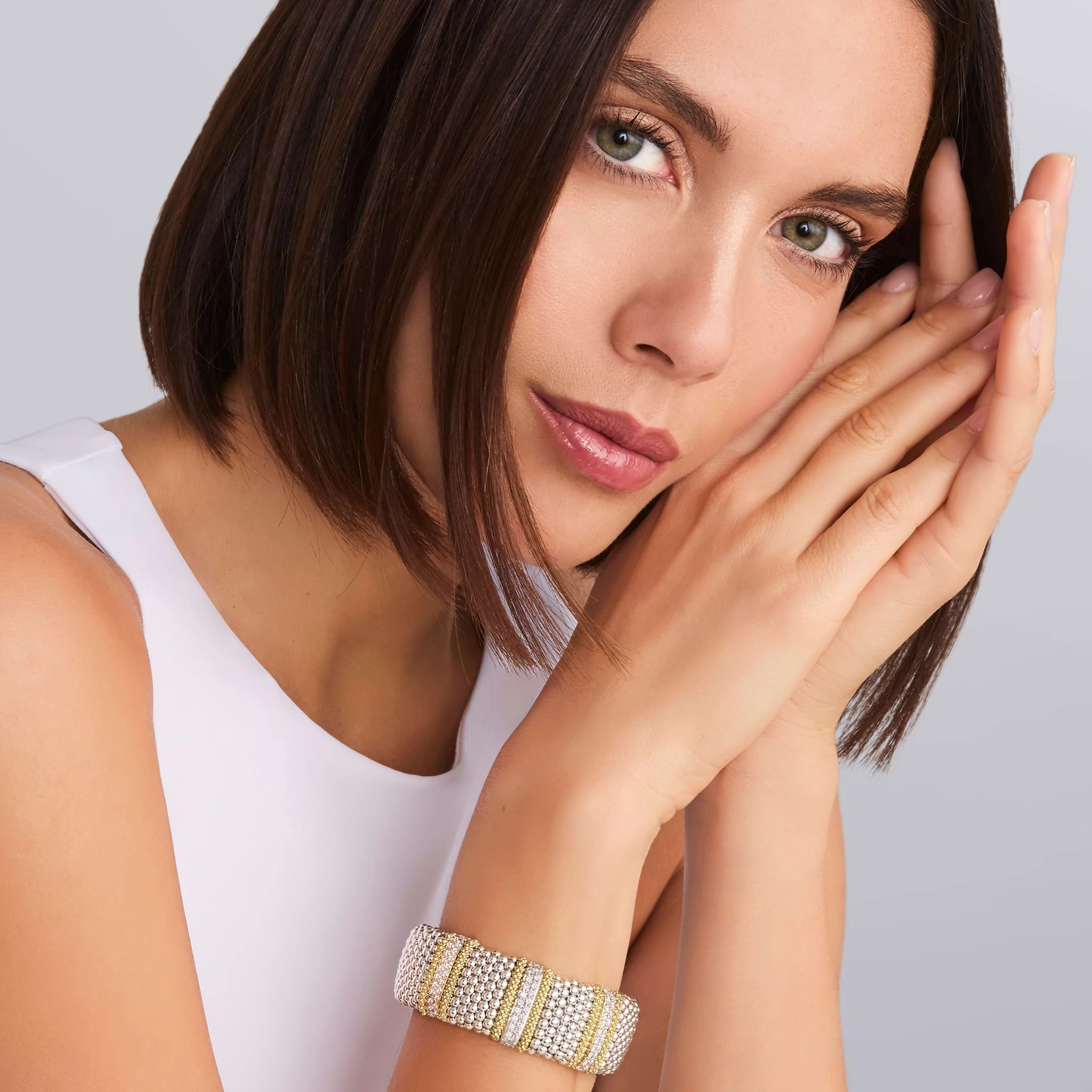 Caviar Lux Three Station Diamond Caviar Bracelet | 23mm