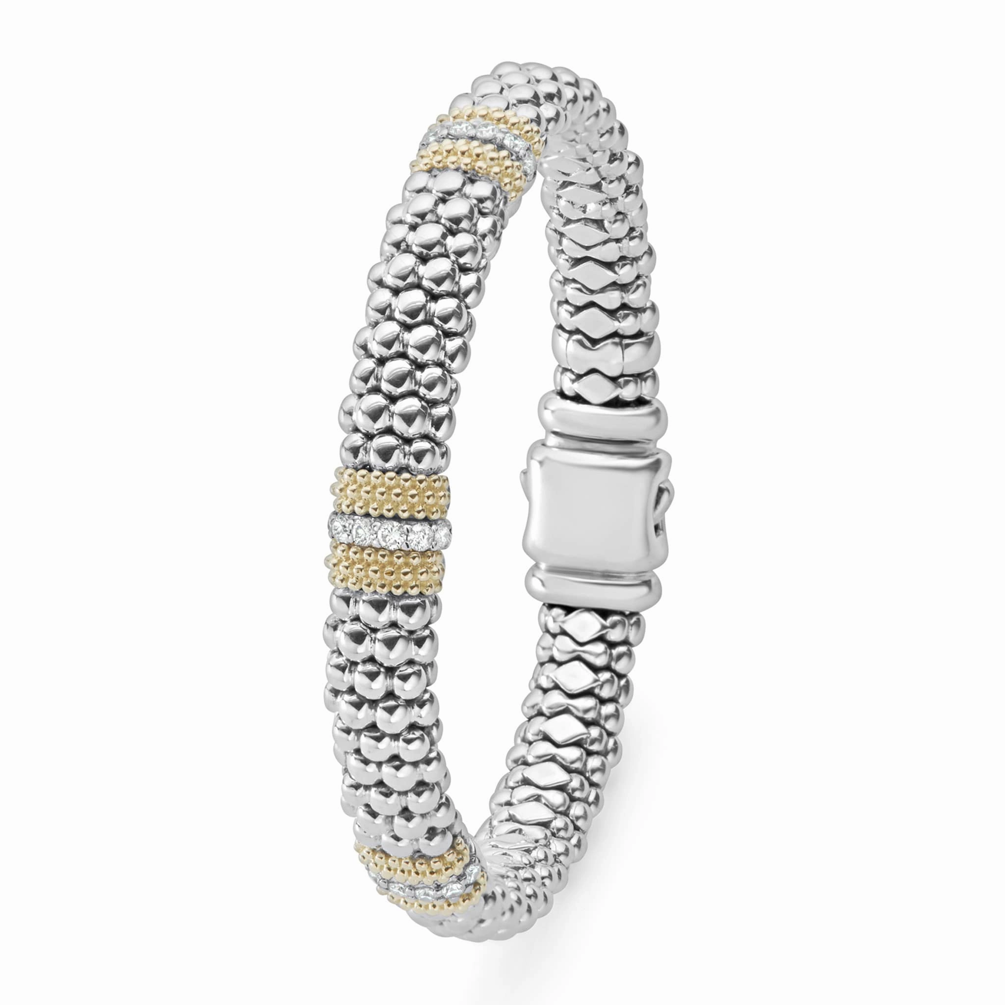 Caviar Lux Three Station Diamond Caviar Bracelet | 9mm