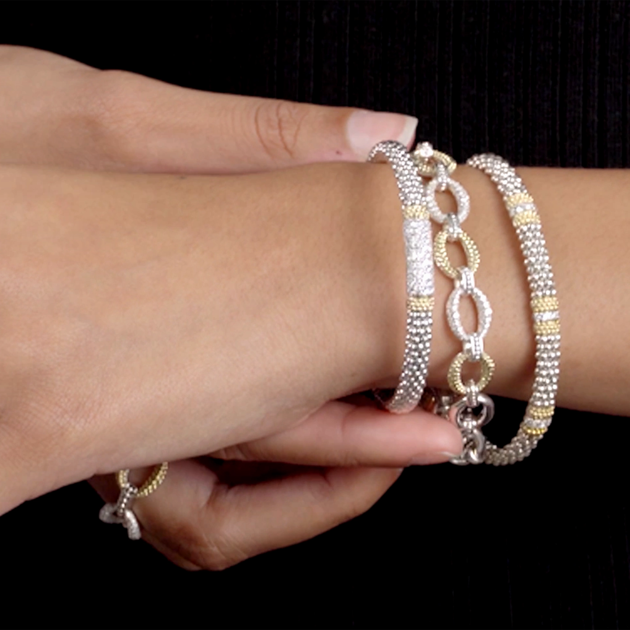 Caviar Lux Three Station Diamond Link Bracelet