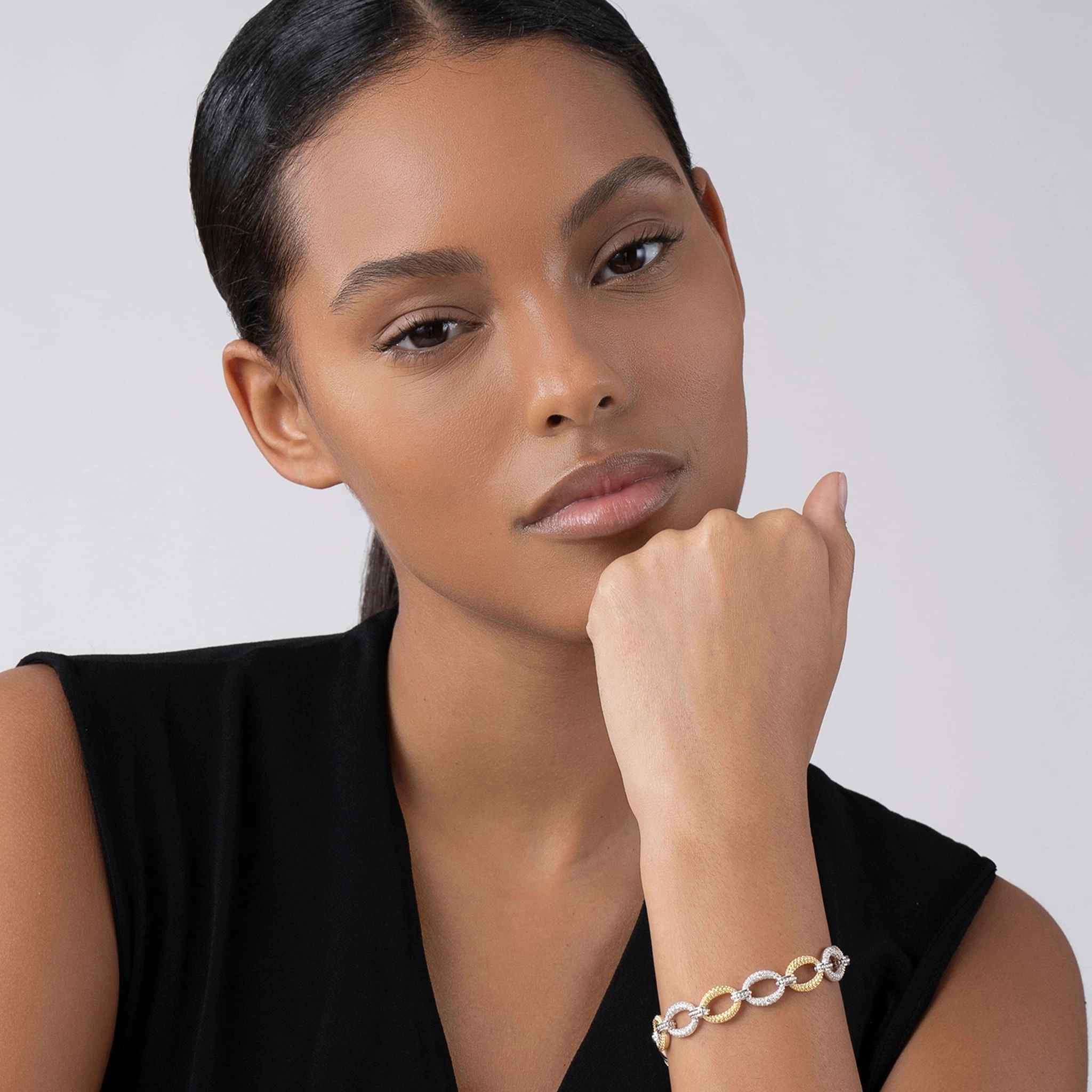 Caviar Lux Three Station Diamond Link Bracelet
