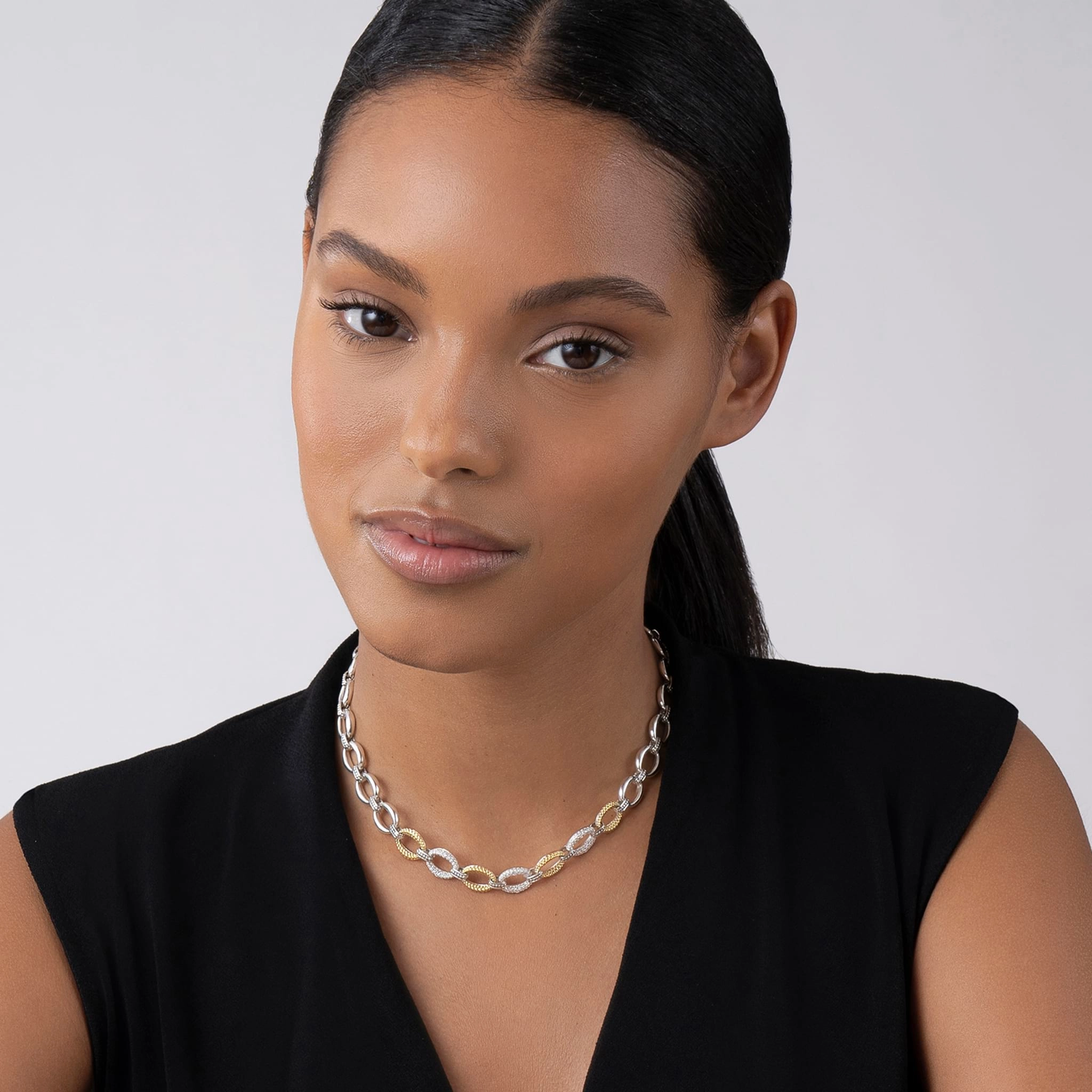 Caviar Lux Three Station Diamond Link Necklace