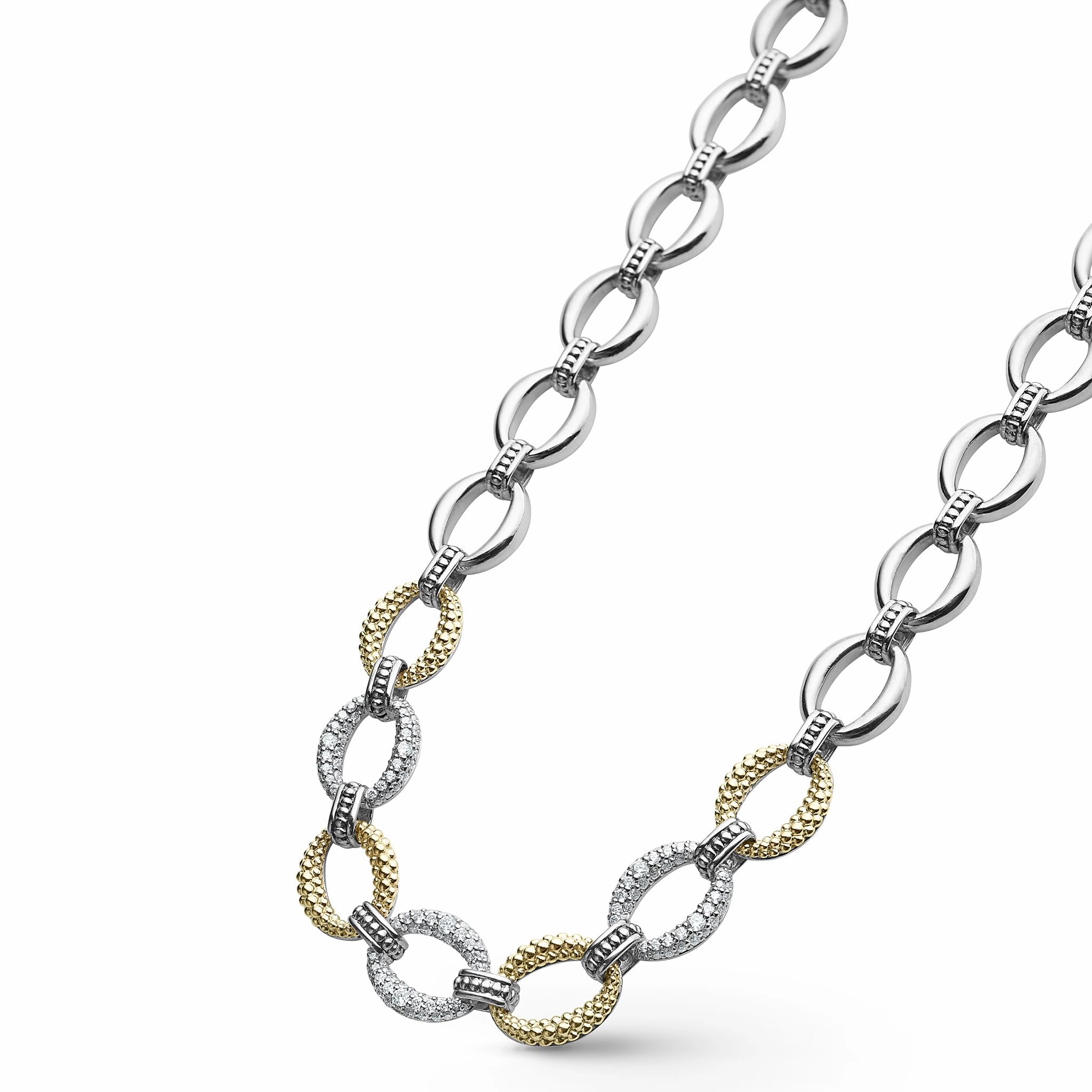 Caviar Lux Three Station Diamond Link Necklace