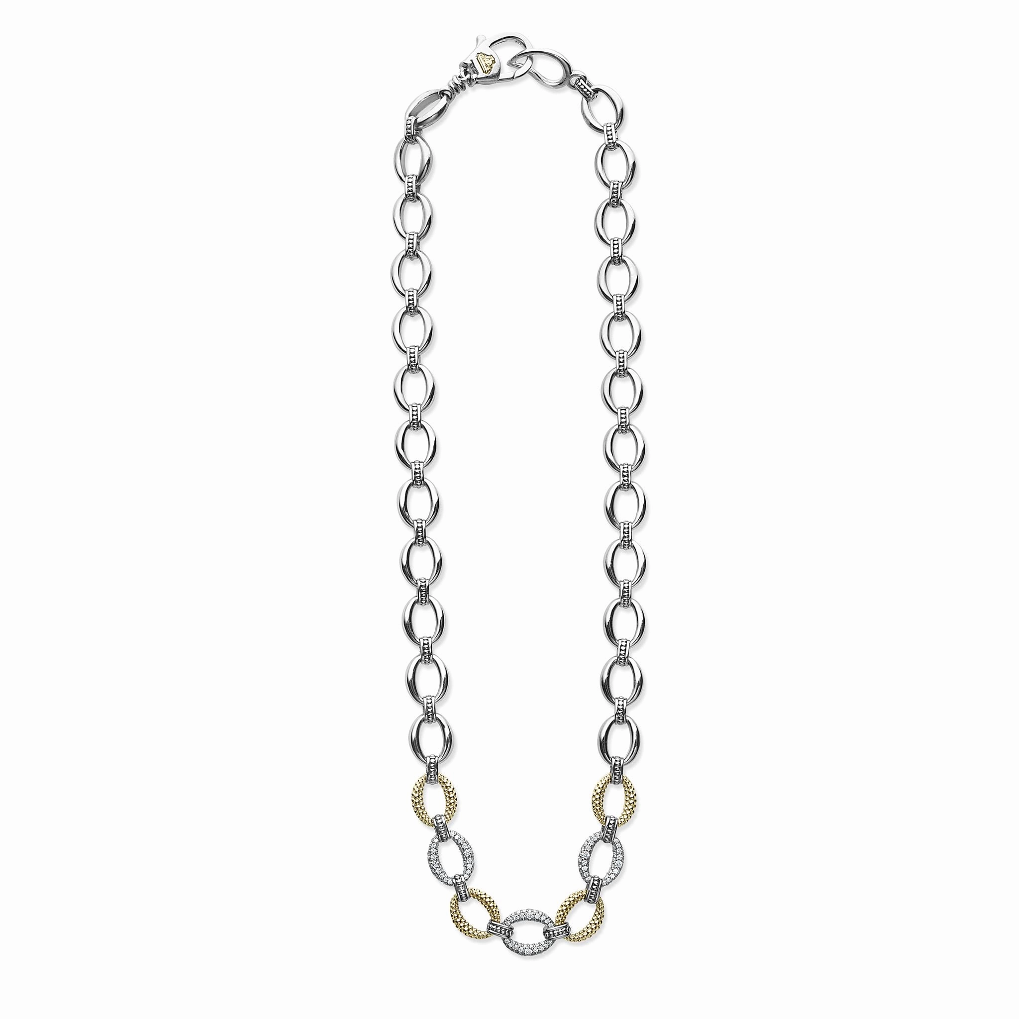 Caviar Lux Three Station Diamond Link Necklace