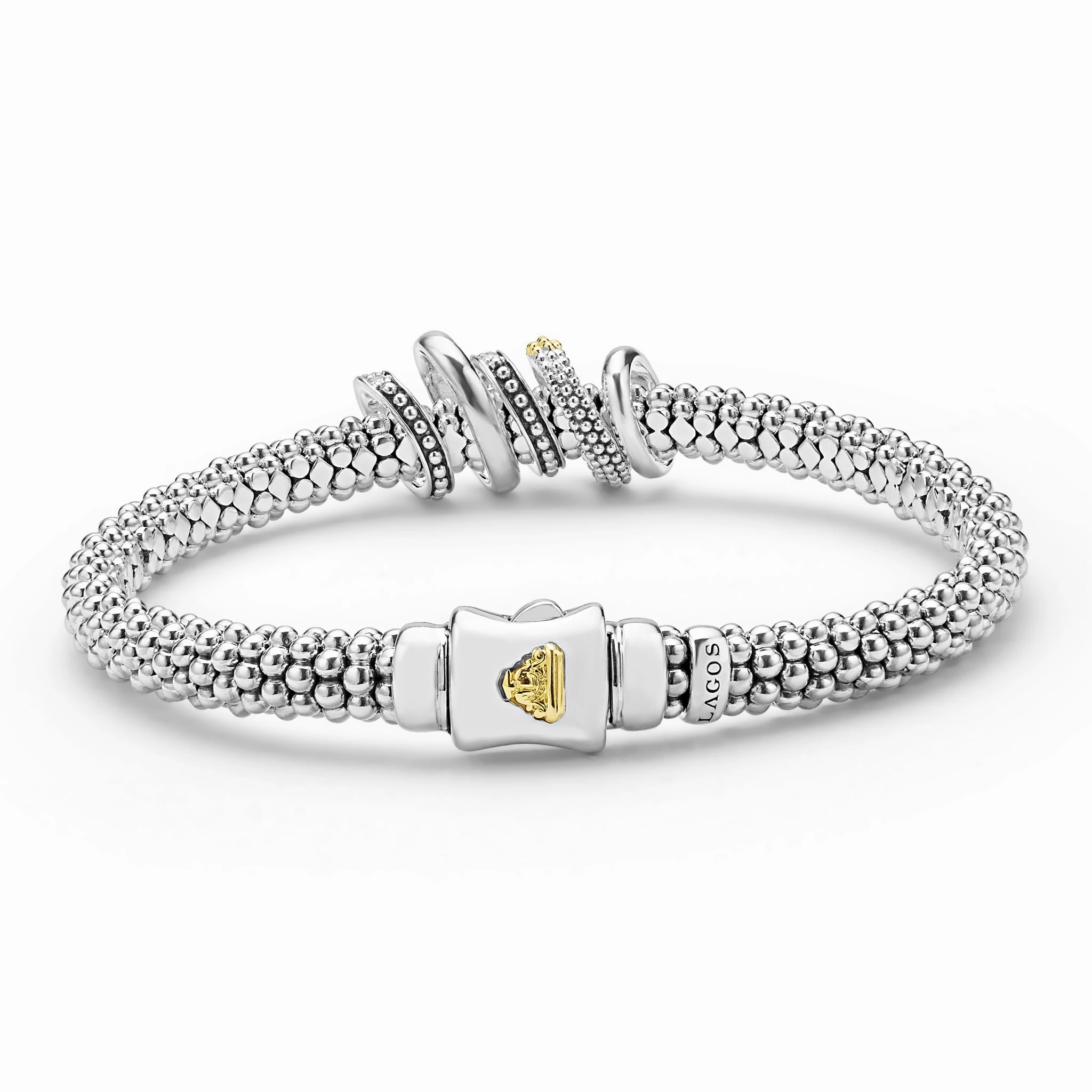 Caviar Lux Two-Tone Five Ring Diamond Caviar Bracelet | 6mm