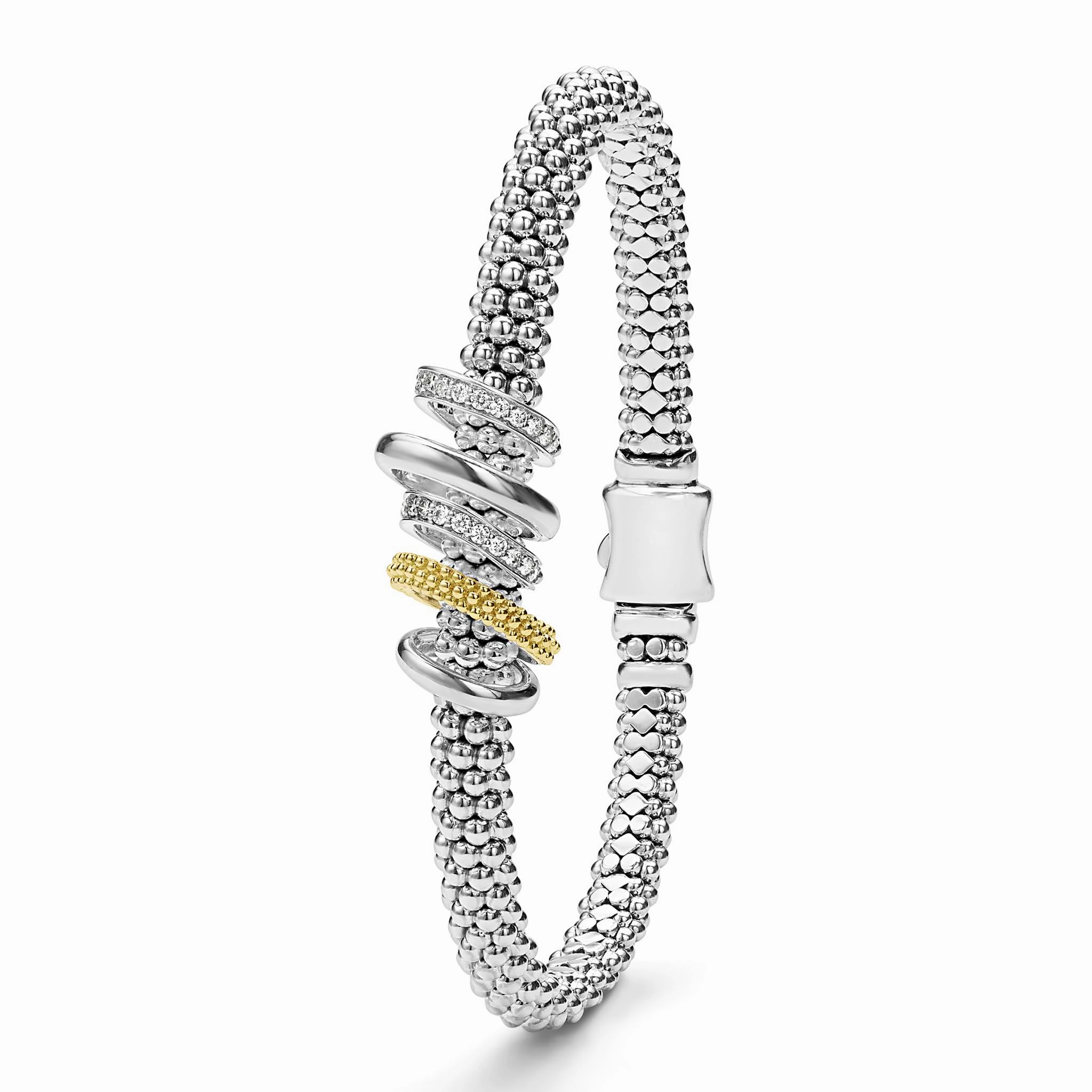 Caviar Lux Two-Tone Five Ring Diamond Caviar Bracelet | 6mm