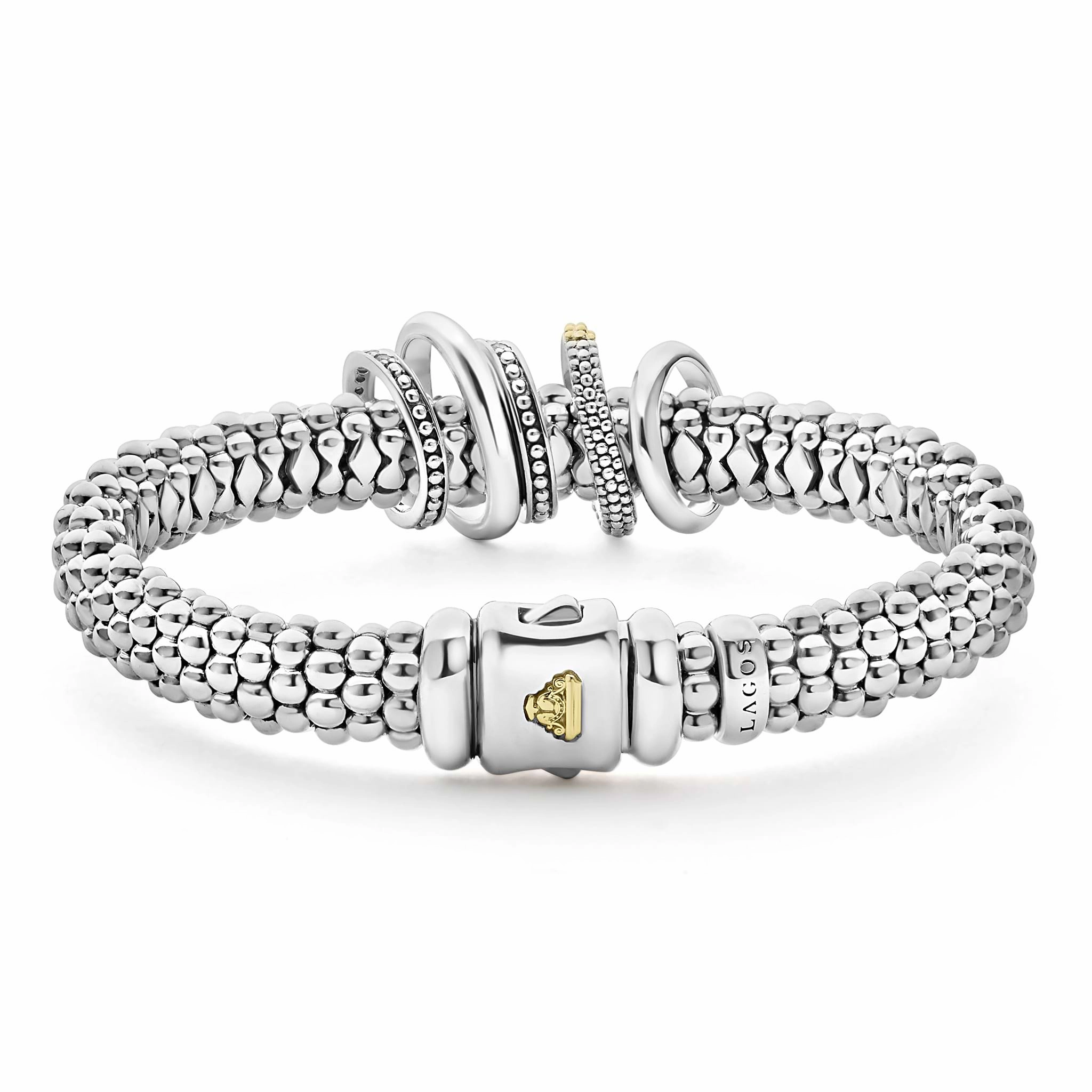 Caviar Lux Two-Tone Five Ring Diamond Caviar Bracelet | 9mm