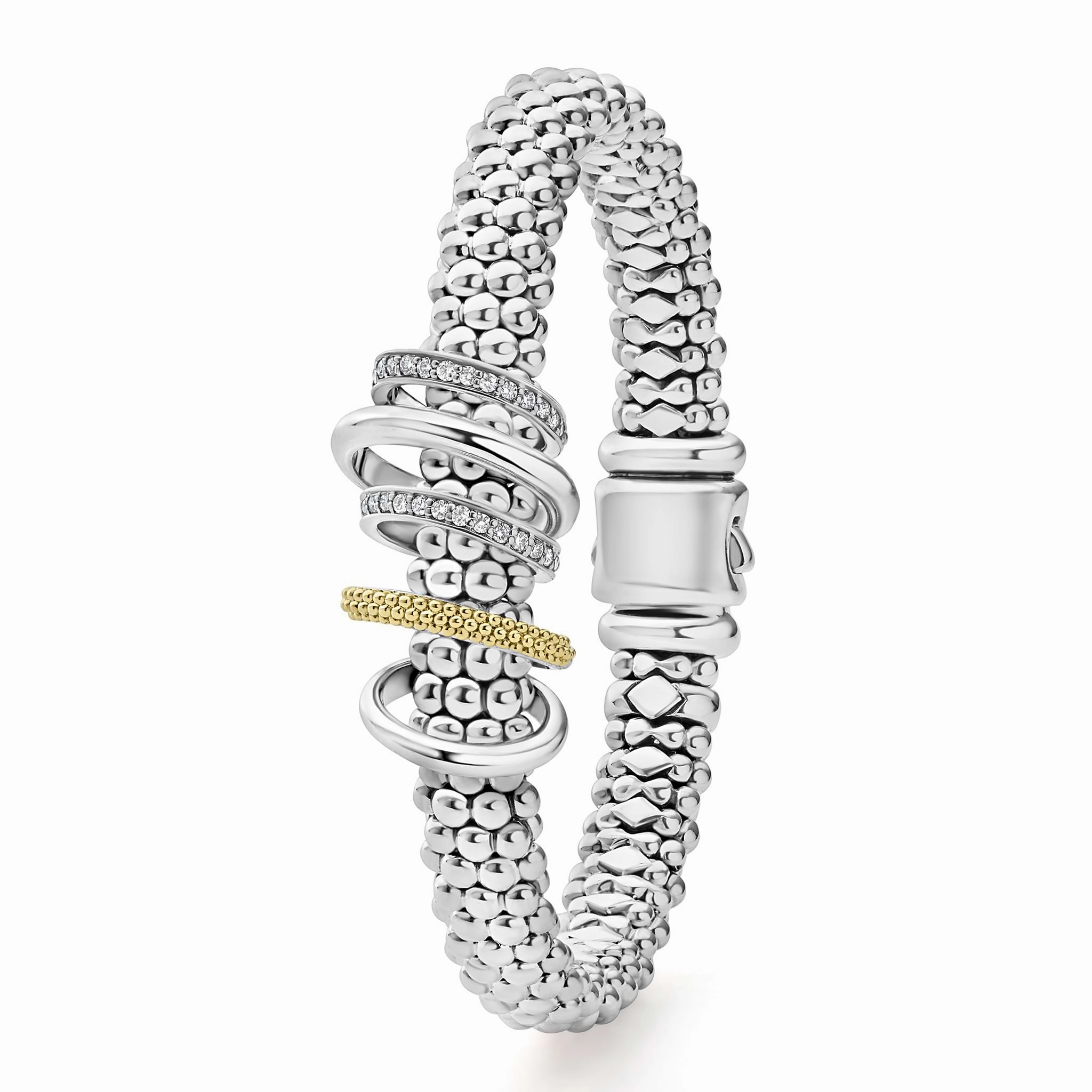 Caviar Lux Two-Tone Five Ring Diamond Caviar Bracelet | 9mm