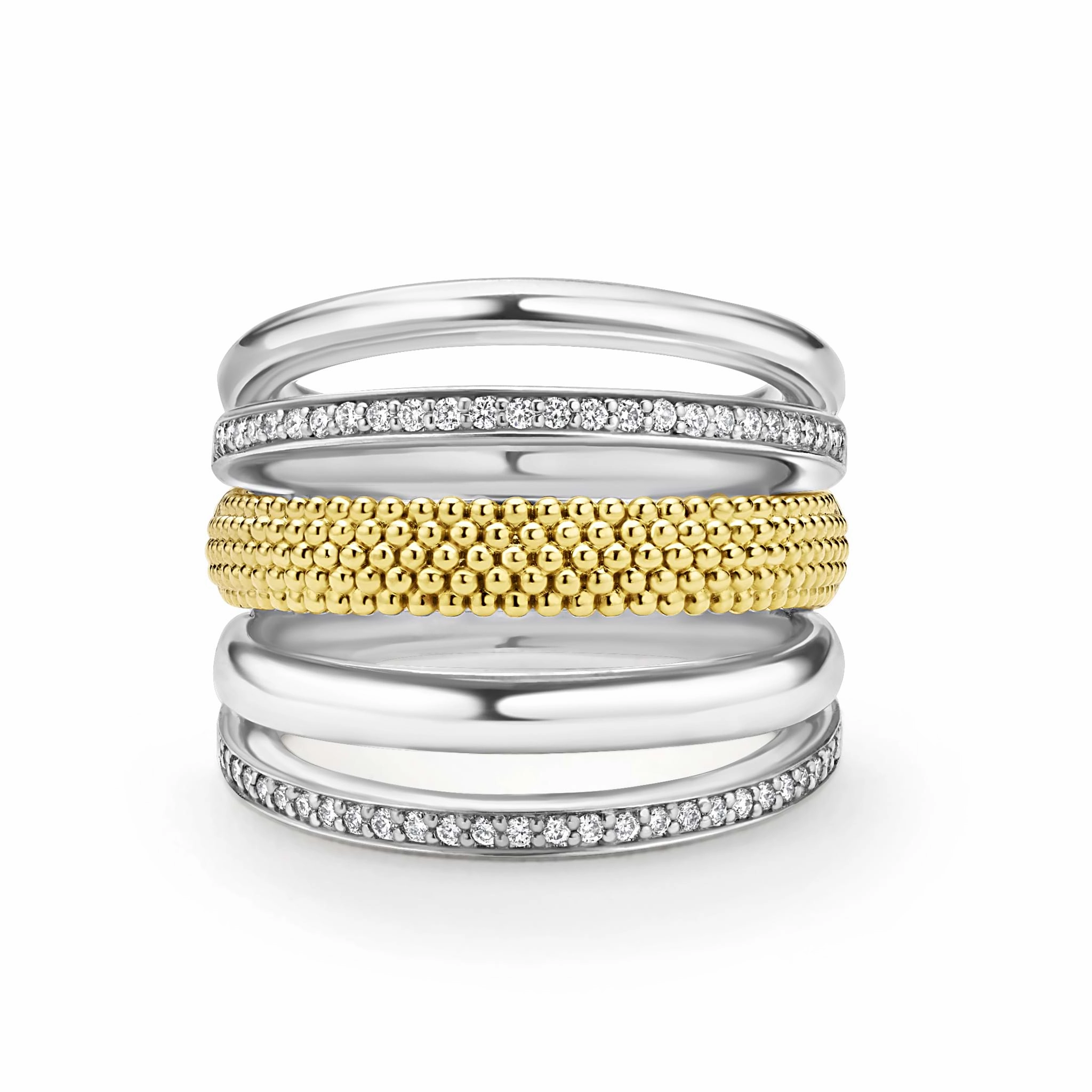 Caviar Lux Two-Tone Five Row Diamond Ring