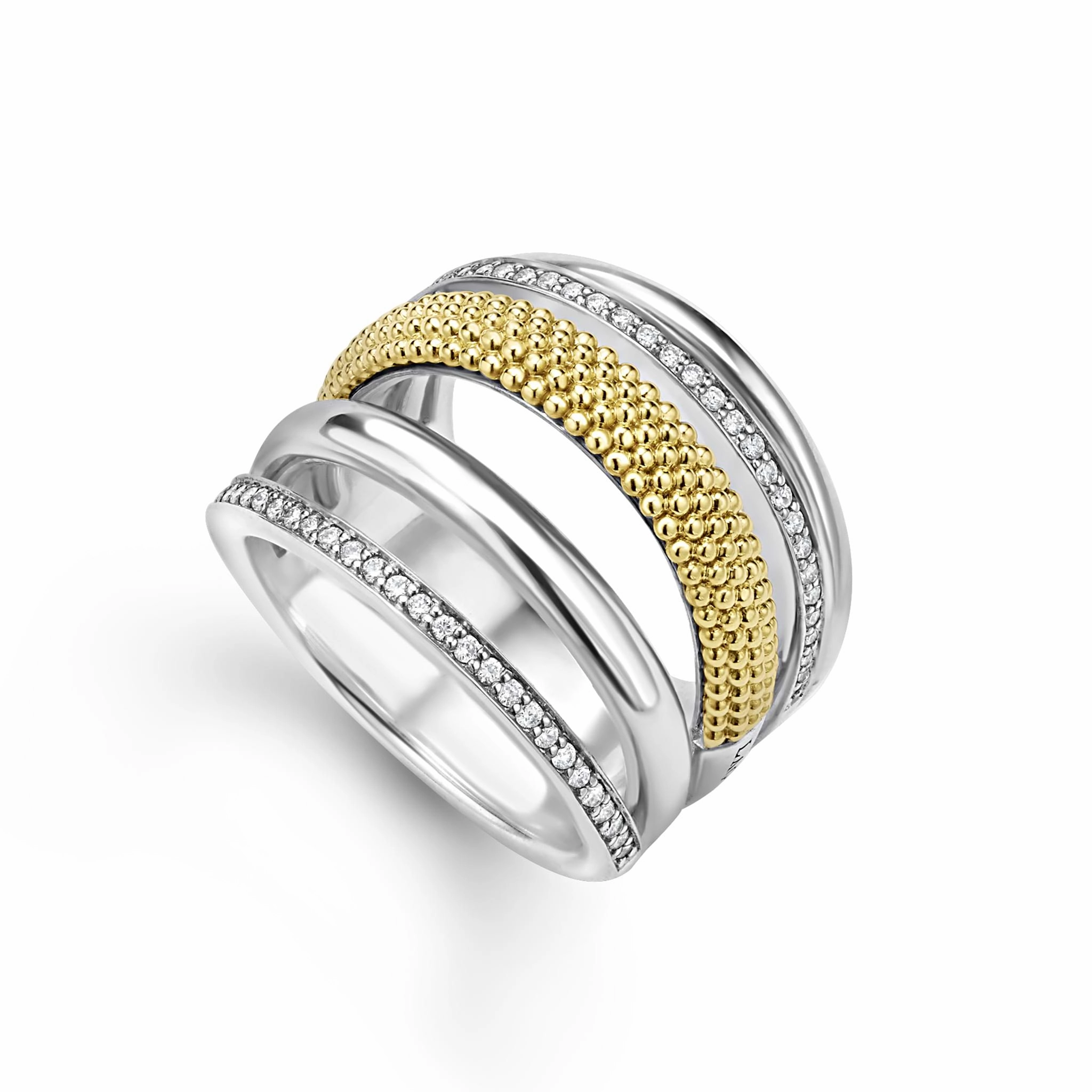 Caviar Lux Two-Tone Five Row Diamond Ring